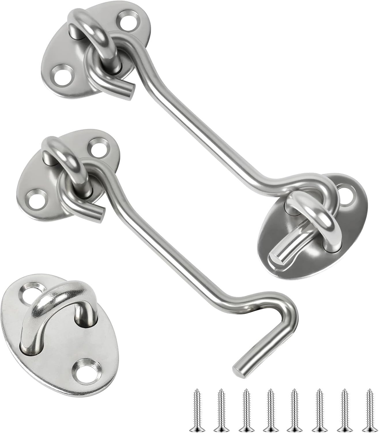 Set van 2 Deurhaken 10cm RVS Haak en Oog Sluiting, Ideaal voor Interieur Deuren en Veiligheidssystemen
