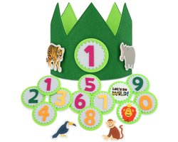 URAQT Kroon voor verjaardag, dieren, jungle, kinderverjaardag, met verwisselbare cijfers van 0 tot 9, kransen, verjaardag, 1 jaar, verstelbaar, decora