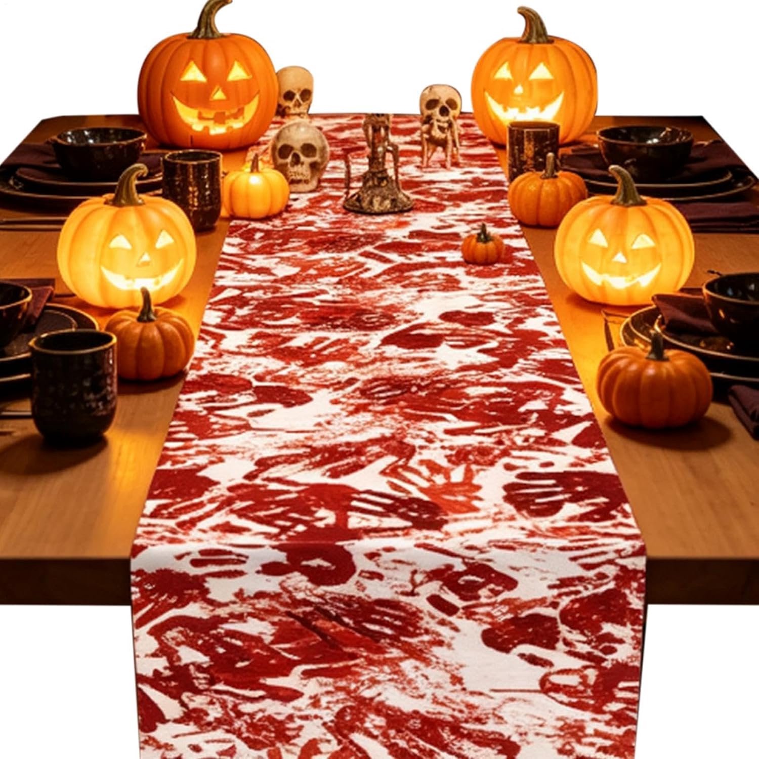 Halloween-tafel 180 x 30 cm, griezelige print, bloedige hand