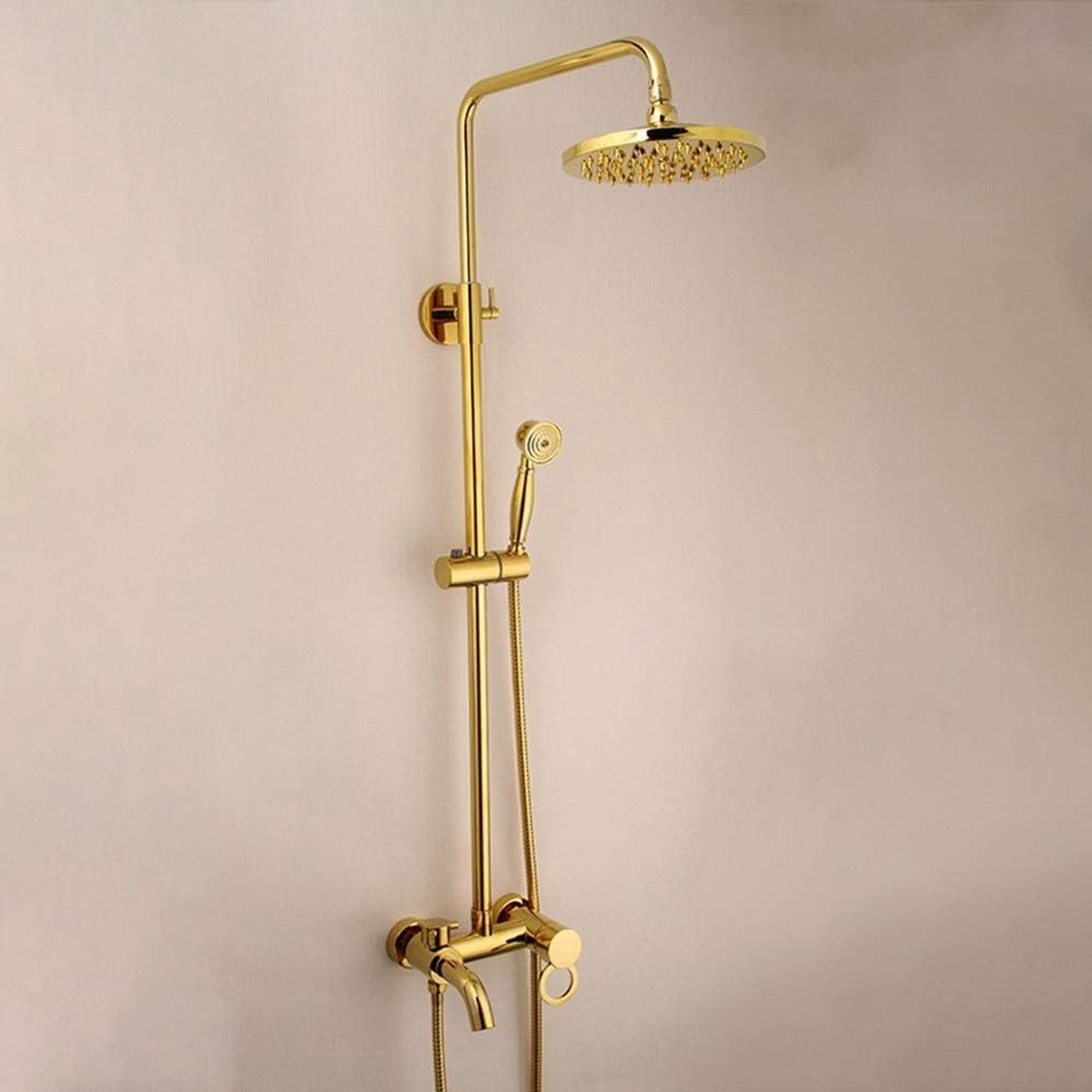 Mixer Douche Set Douche Set Alle Koper Goud Europese Badkamer Douche Set Handdouche Systeem is Onder Druk Lifting Rod Ronde Top Spray Douche Kraan 3 Functionele Band Mooie Praktische Bat