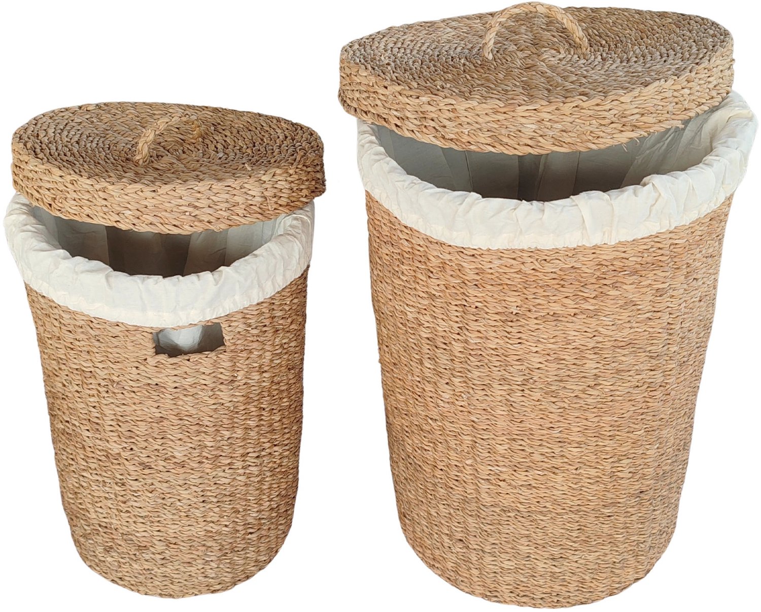 Ronde wasmand met deksel – zeegras – set van 2 – 38 en 75 l – naturel