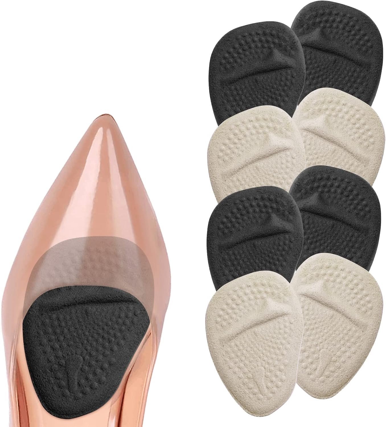 Comfortabele Metatarsale Pads voor Dames - 4 Paar Gel Inlegzolen voor Voetpijn, Voorkom Blaren en Eeltvorming met Voorvoet Kussens (2 Paar Grijs + 2 Paar Zwart)