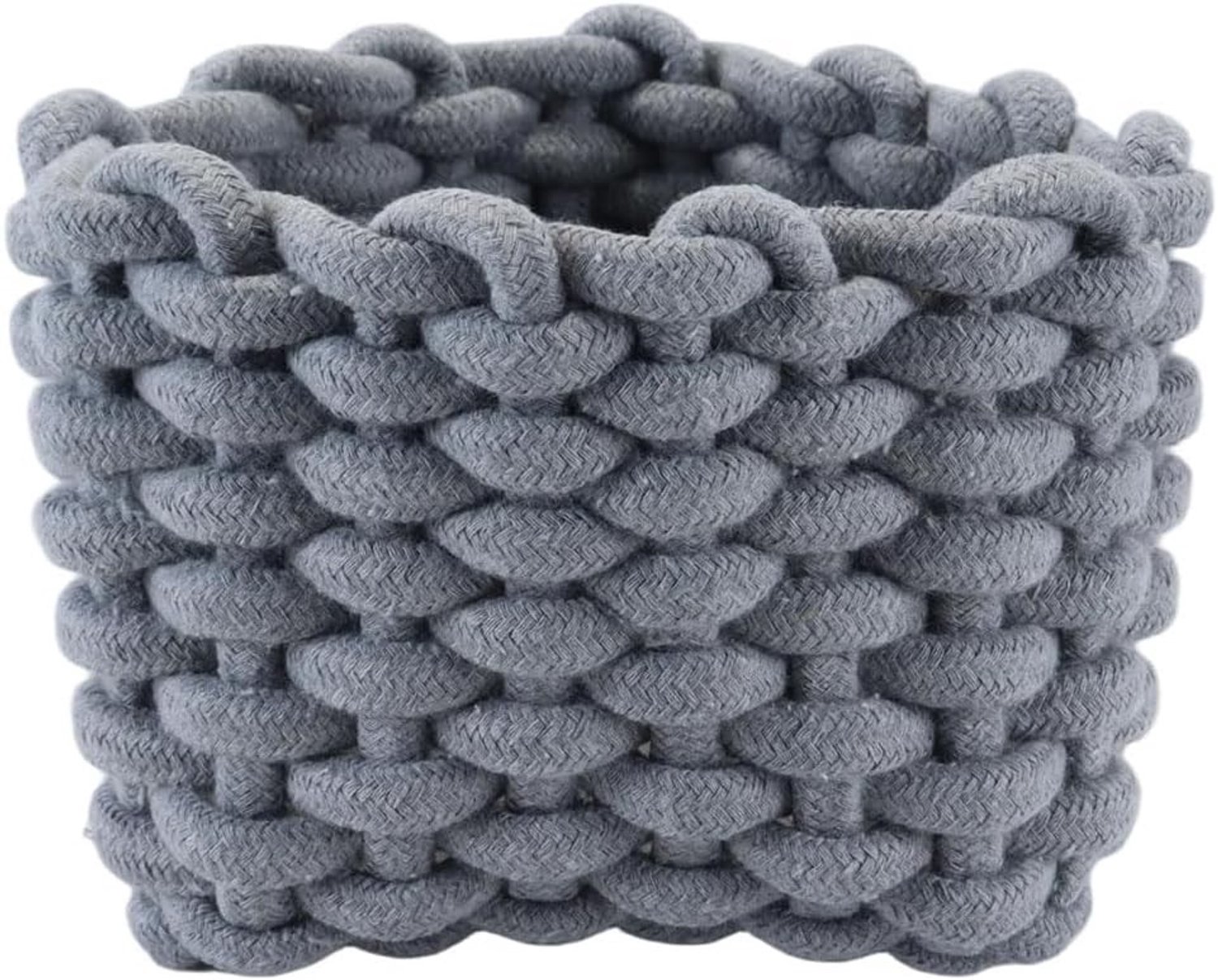 Kleine Gehaakte Opbergmand 20x16x13cm - Vierkante Mand voor Organisatie in Slaapkamer en Woonkamer - Grijze Braided Opbergoplossing