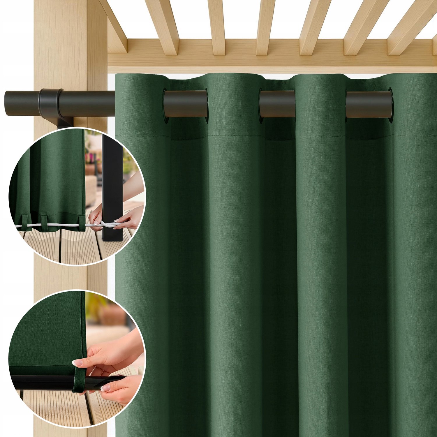 FILUMI Terrasgordijn Linnenlook Waterdicht Groen 155x220 cm