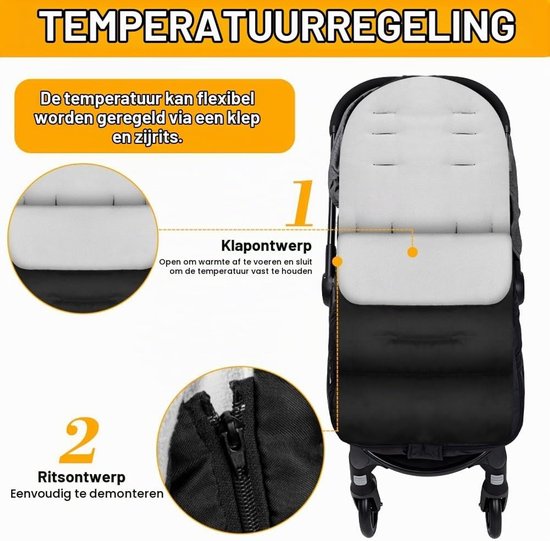 Dikke Voetenzak voor Kinderwagen - Waterdicht, Wasbaar en Warm - Geschikt voor Baby's en Peuters, Grijs — afbeelding 3