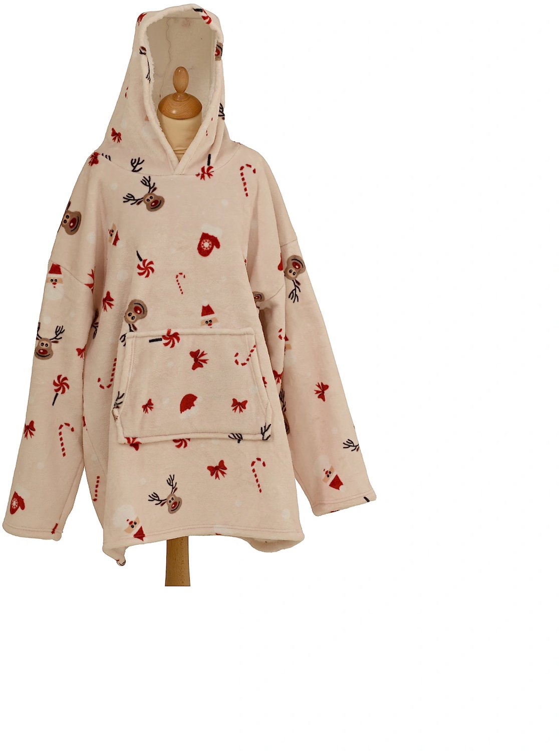 Decoris - Hoodie fleece homewear met kerstprint - L120 x B80 cm