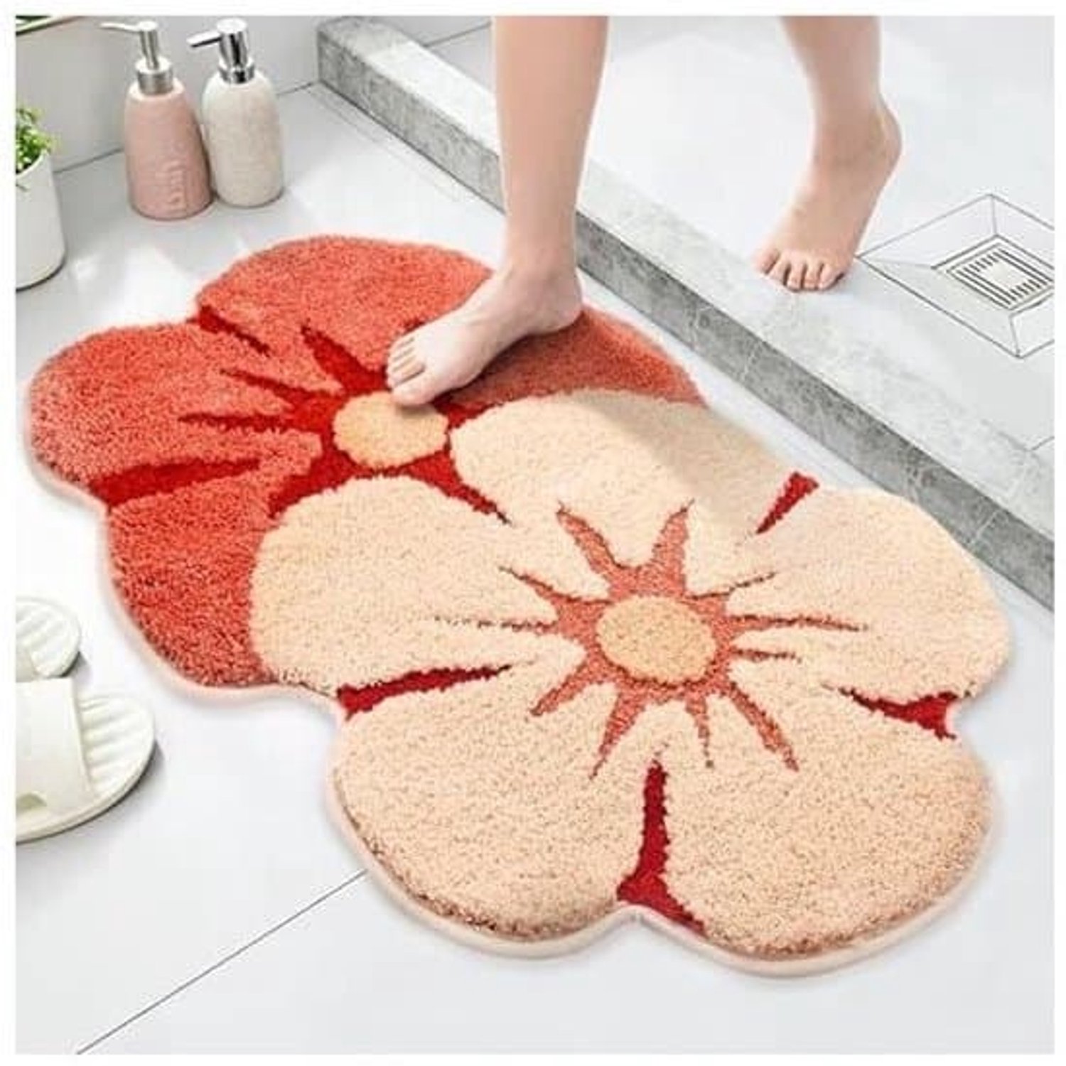 Badkamermat - Leuk bloemenpatroon - Zacht en absorberend - Sneldrogend en antislip - Geschikt voor doucheruimtes 40*60cm
