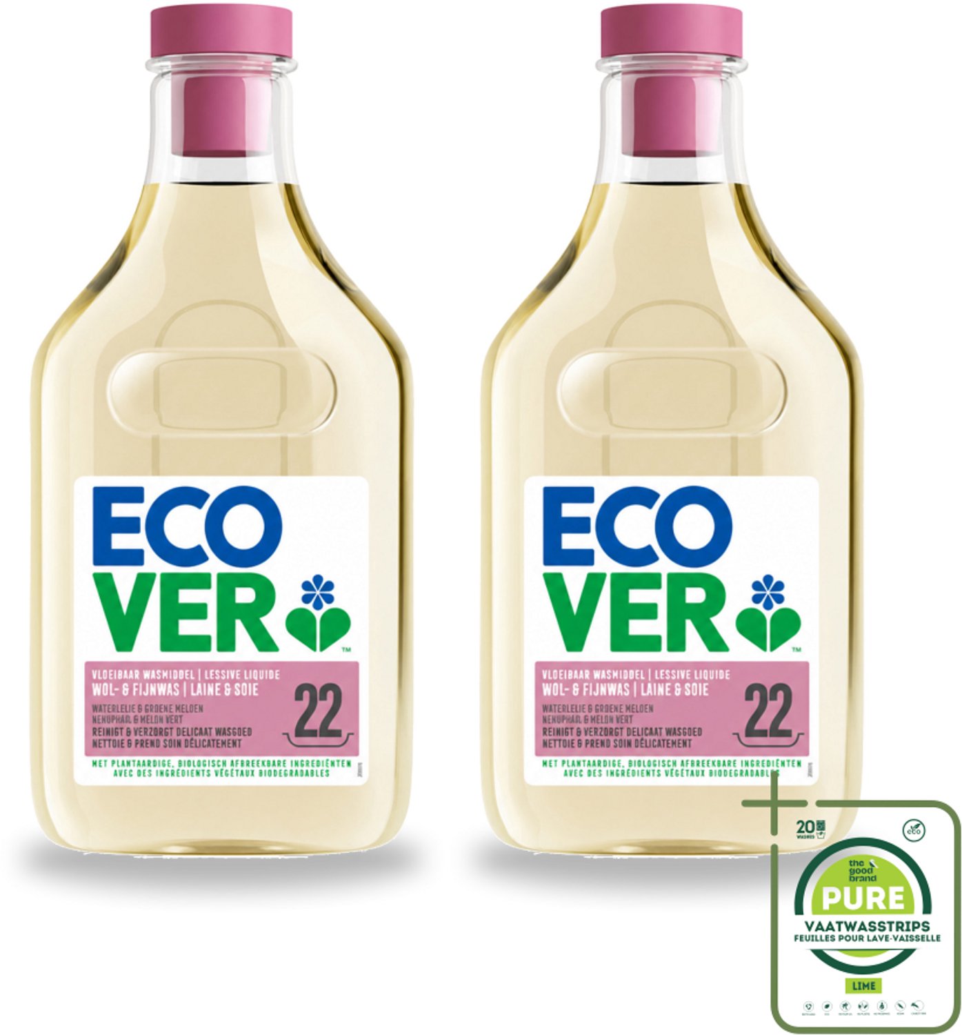 2 x Ecover - Vloeibaar wasmiddel - Wol & Fijnwas - 1 liter - 22 wasbeurten - Grootverpakking - Vaatwasstrips - Zachte Wasmiddelen - Wol Wasmiddel - Fijnwas - Delicate Stoffen - Biologisch Afbreekbaar