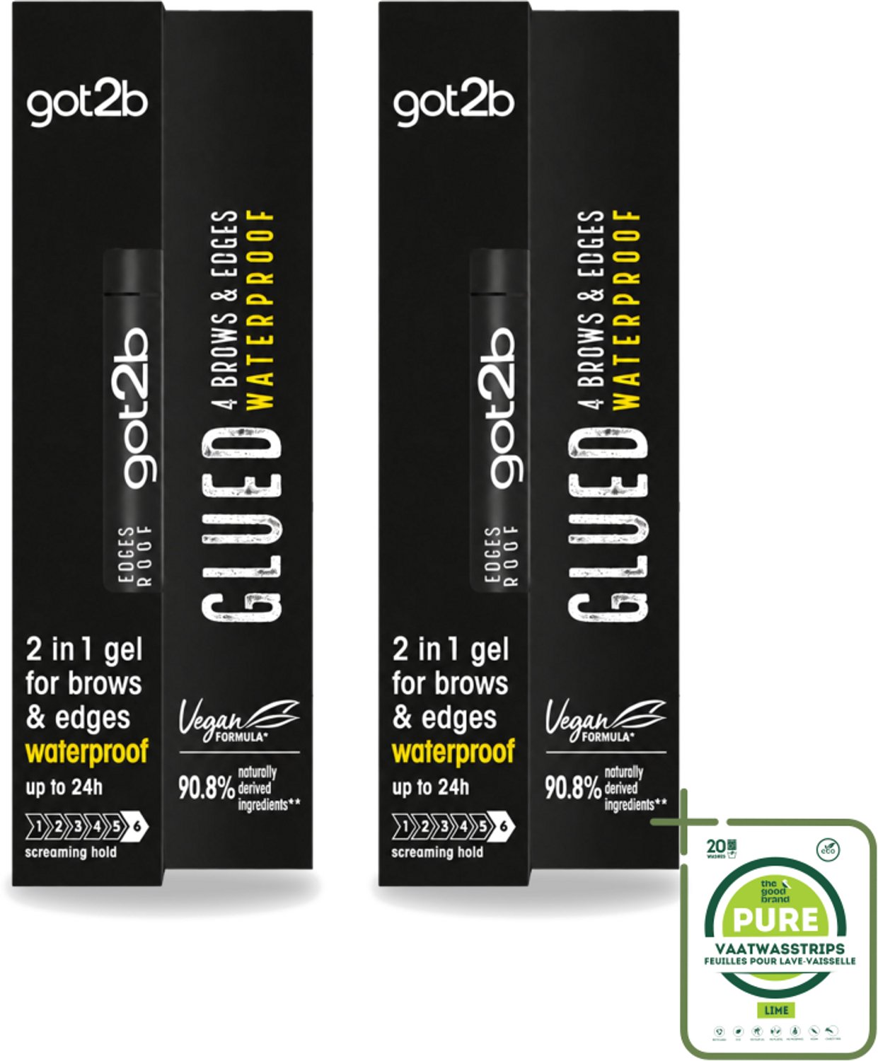 2 x Got2B - Wenkbrauwgel - 4 Brows & Edges Waterproof Transparant - 16 ml - Grootverpakking - Vaatwasstrips - Wenkbrauwen Stylen - Haarranden Stylen - Waterdichte Gel - Strakke Brows - Babyhaartjes