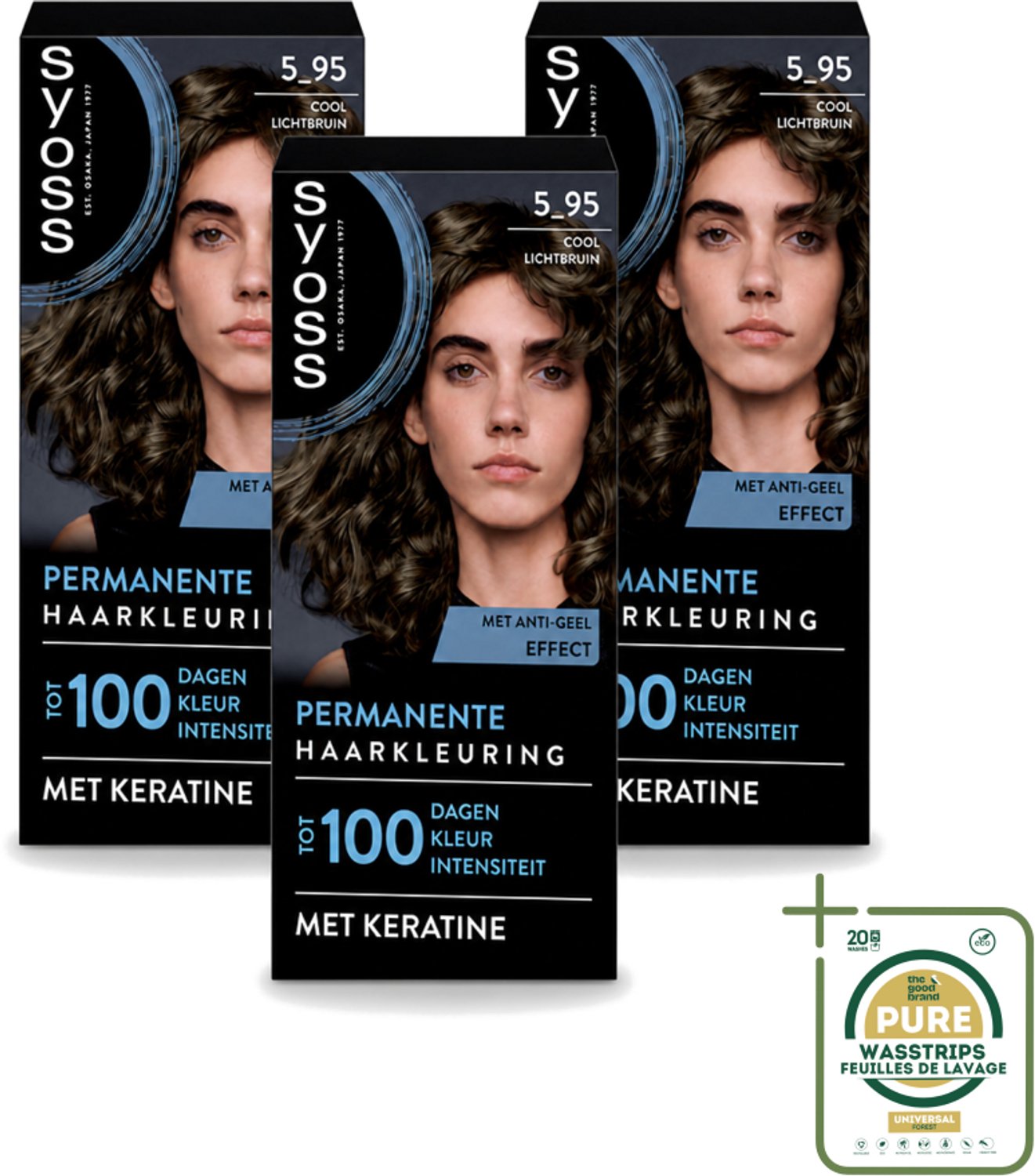 3 x SYOSS - Permanent Coloration 5-95 - Haarverf - Permanente Haarkleuring - Cool Lichtbruin - Grijsdekking - Vermindert Haarbreuk - Wasstrips - Haarverf - Haarkleur - Keratine - Permanent Kleur - Cool Lichtbruin