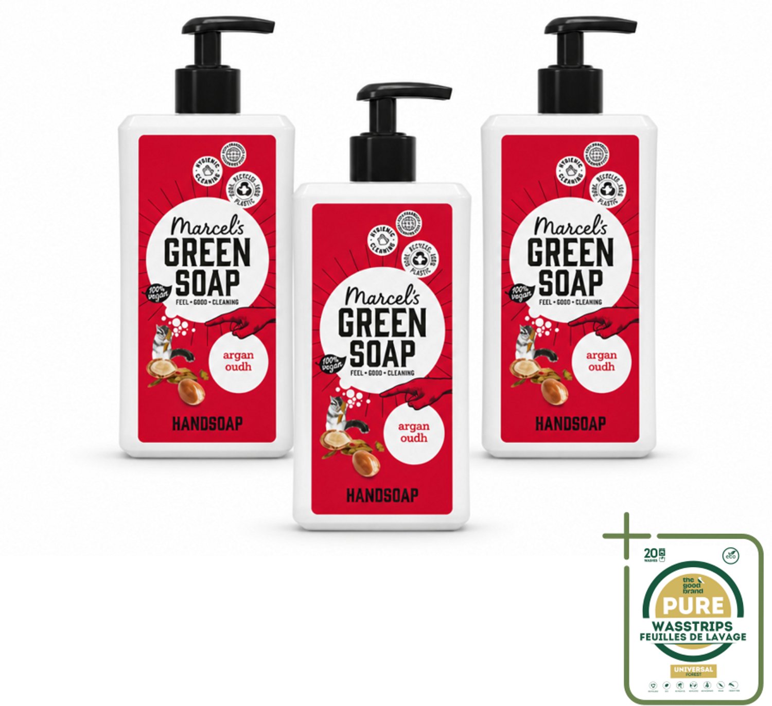 3 x Marcel's Green Soap - Handzeep Argan & Oudh - Plantaardig & duurzaam - 500 ml - Wasstrips - Handzeep Argan Oudh - Natuurlijke Handzeep - Duurzame Handzeep - Arganolie Handzeep - Oudh Handzeep