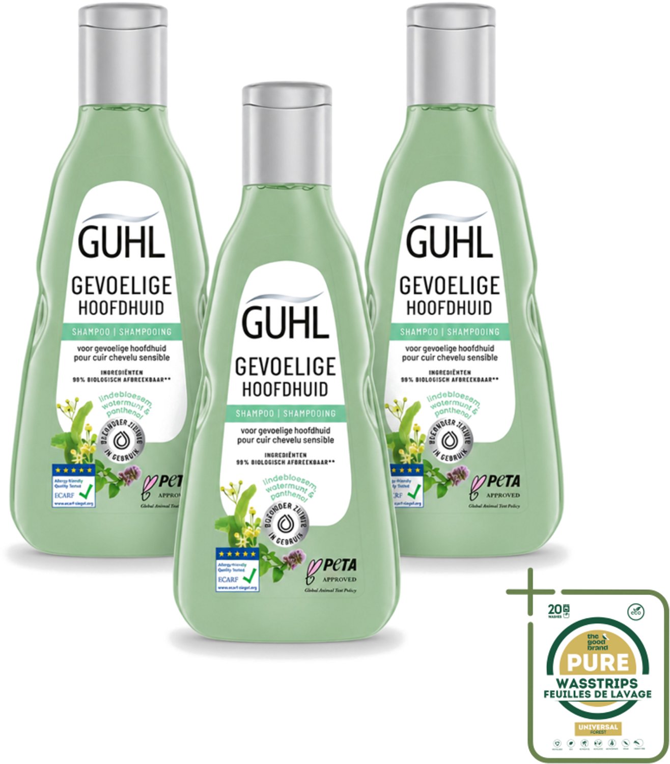 3 x Guhl - Shampoo - Gevoelige Hoofdhuid - 250 ml - Wasstrips - Gevoelige Hoofdhuid Shampoo - Kalmerende Shampoo - Hoofdhuid Verzorging - Droge Hoofdhuid - Jeuk Beheersen