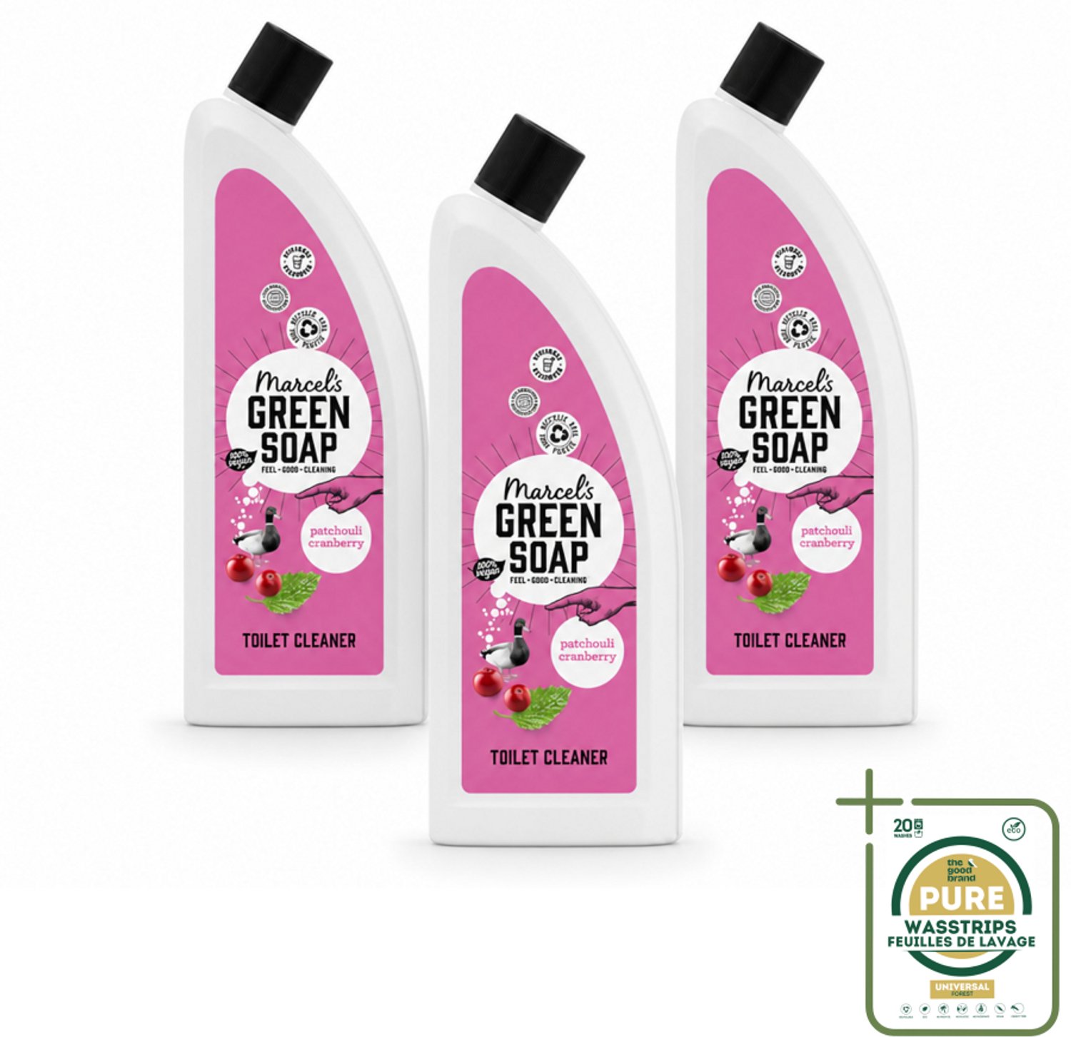 3 x Marcel's Green Soap - Toiletreiniger - Patchouli & Cranberry - Krachtige frisheid - Wasstrips - Toiletreiniger - Milieuvriendelijk Reinigen - Natuurlijke Toiletreiniger - Vegan Toilet Reiniger - Patchouli Geur