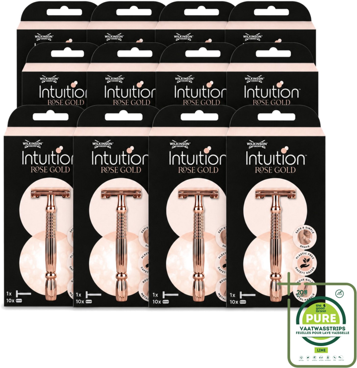 12 x Wilkinson Sword - Scheermes - Intuition Rose Gold - Luxe - 10 mesjes - Grootverpakking - Scheermes - Veiligheidsscheermes - Rose Gold - Intuïtie - Scheren