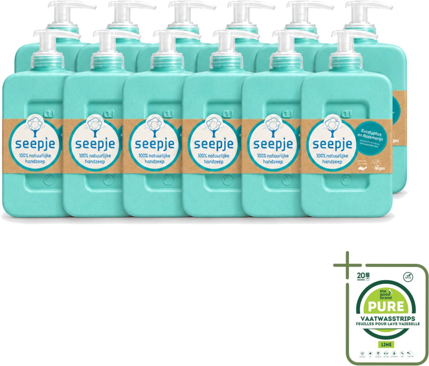 12 x Seepje - Handzeep - Eucalyptus met Rozemarijn - 300 ml - Antiseptische Geur - Grootverpakking - Vaatwasstrips - Handzeep - Eucalyptus - Rozemarijn - Natuurlijke Handzeep - Antiseptische Handzeep