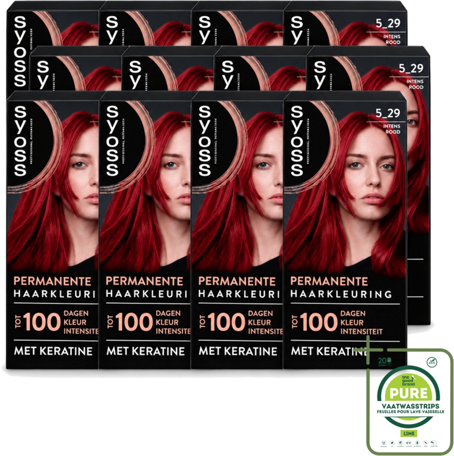 12 x SYOSS - Coloration 5-29 Intens Rood - Haarverf - Grijsdekking - Vermindert Haarbreuk - Grootverpakking - Vaatwasstrips - Permanente Haarkleuring - Haarkleur - Grijsdekking - Keratine - Haarmasker