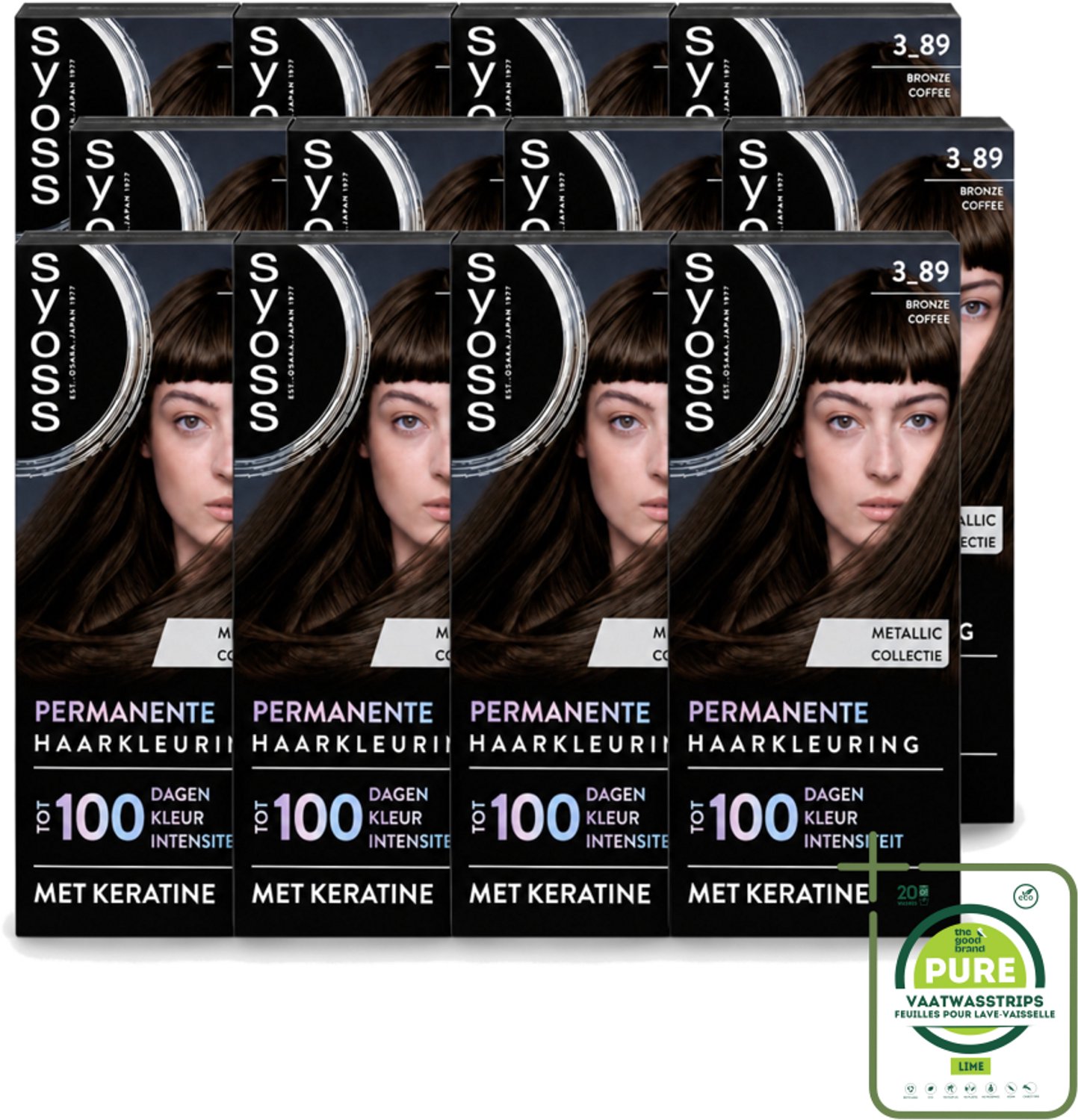 12 x SYOSS - Coloration 3-89 Bronze Coffee - Haarverf - Grijsdekking - Vermindert Haarbreuk - Grootverpakking - Vaatwasstrips - Haarkleuring - Grijsdekking - Permanente Haarkleuring - Keratine - Haarmasker