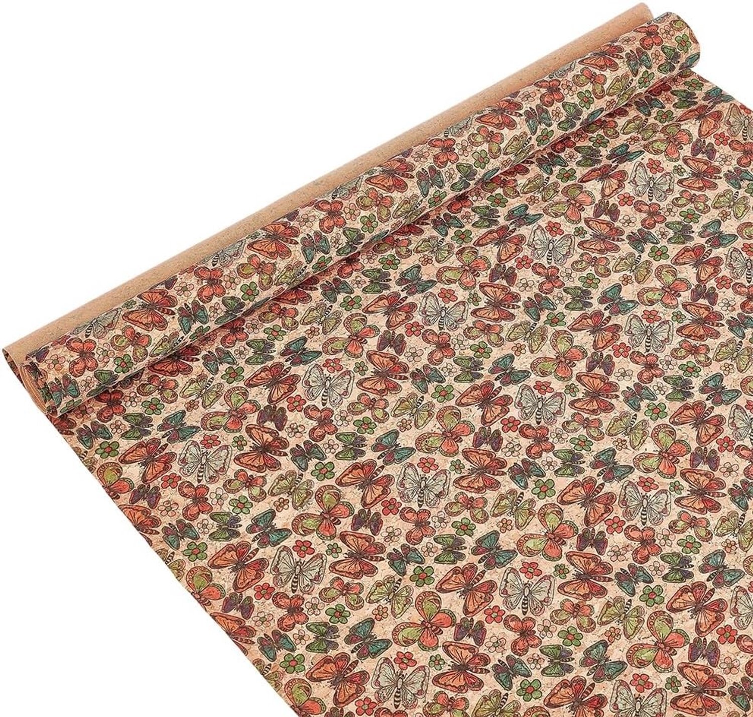 Cork Fabric 140x45cm met Vlinderpatroon - Zachte Kurkbladen voor Tasontwerp, Naaien en DIY Projecten