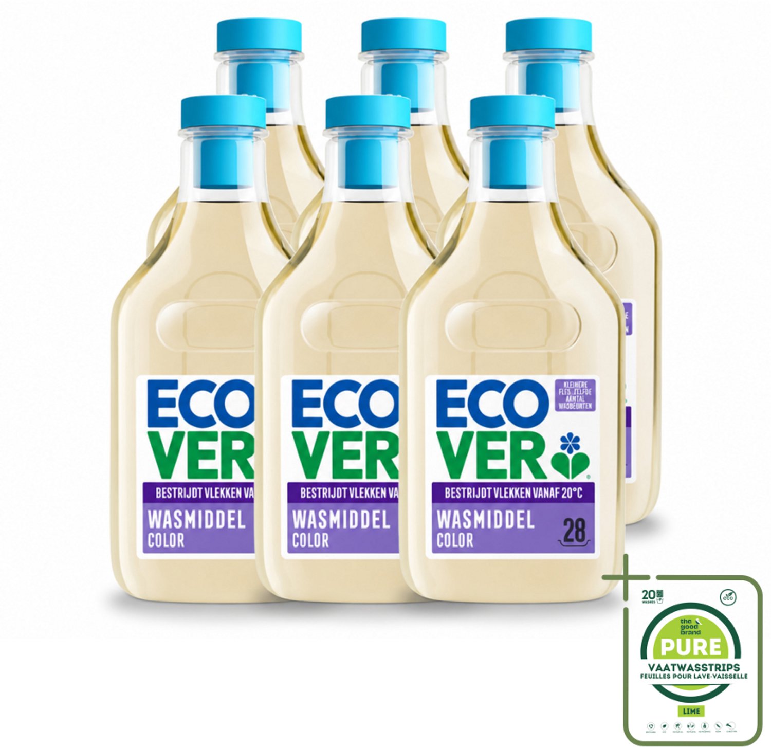 6 x Ecover - Vloeibaar wasmiddel - Color - Appelbloesem & Freesia - 1 liter - 28 wasbeurten - Grootverpakking - Vaatwasstrips - Wasmiddel Kleur - Natuurlijk Wasmiddel - Biologisch Afbreekbaar - Kleuroverdracht Voorkomen - Vlekken Verwijderen