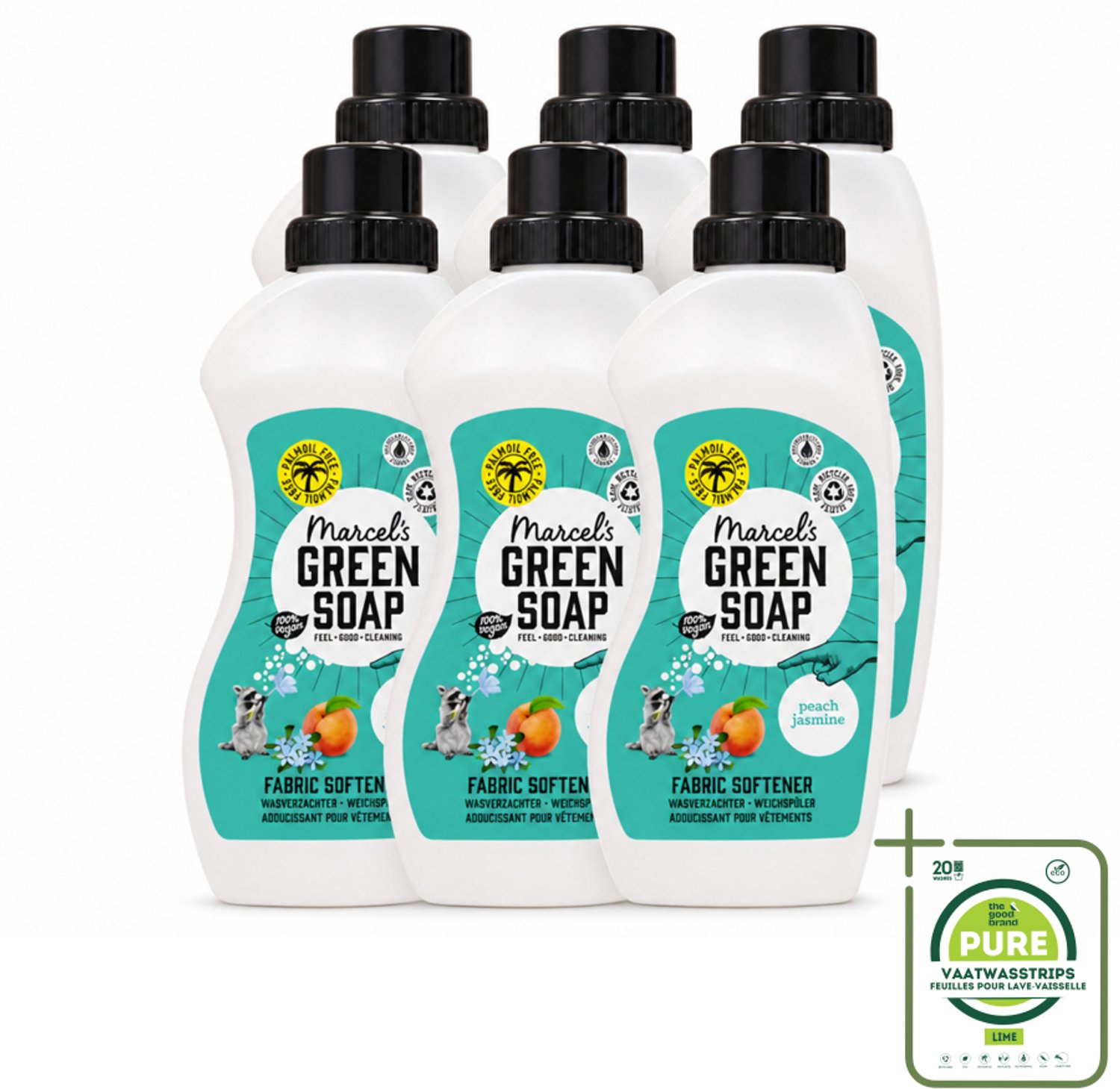 6 x Marcel's Green Soap - Wasverzachter - Perzik & Jasmijn - Zachte frisheid - 30 Wasbeurten - 750 ml - Grootverpakking - Vaatwasstrips - Wasverzachter - Wasmiddel - Wasgoed - Zachte Kleding - Frisse Geur