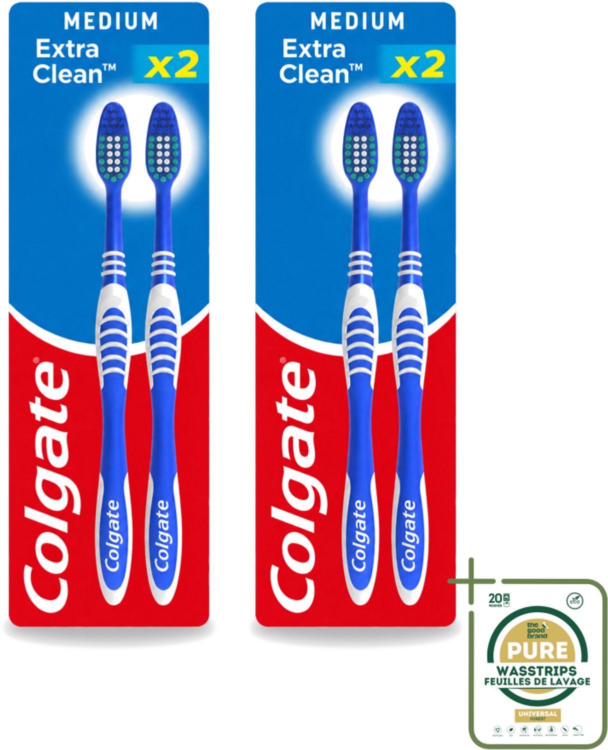 2 x Colgate - Tandenborstels - Extra Clean Duo - Medium - 2 borstels - Tandenborstel - Mondhygiëne - Reiniging - Tongreiniger - Frisse Adem