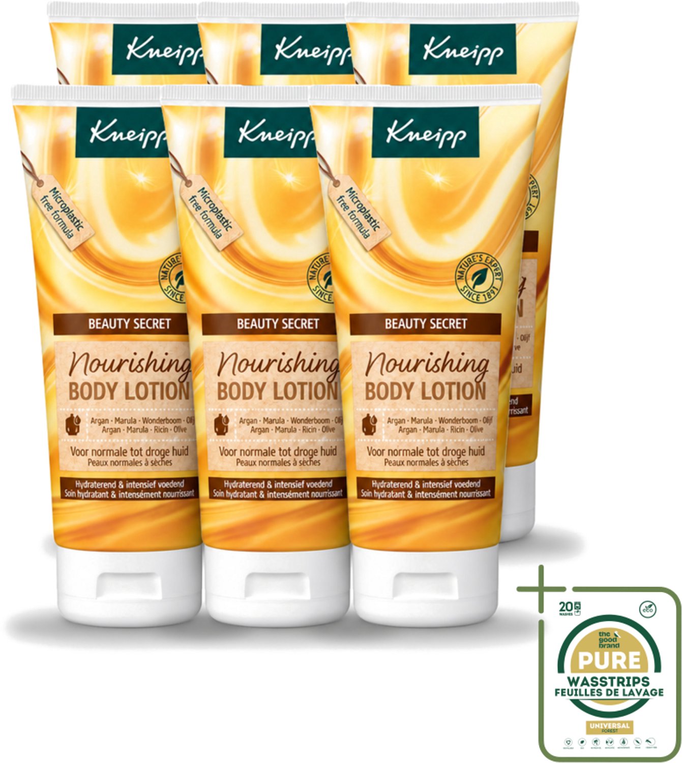 6 x Kneipp - Body lotion - Beauty Secret - Voor normale tot droge huid - 200 ml - Wasstrips - Huidverzorging - Bodylotion - Natuurlijke Oliën - Arganolie - Marula-olie