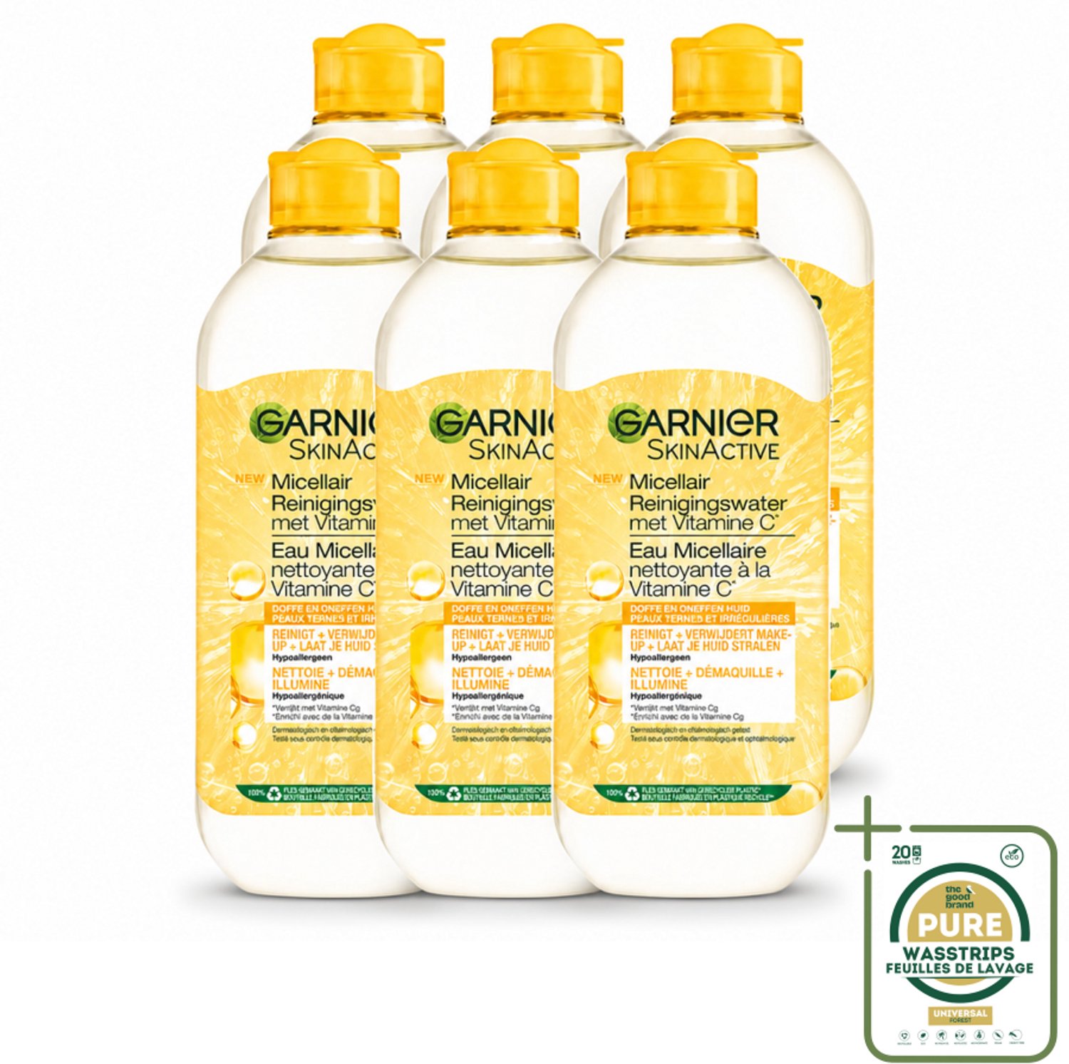 6 x Garnier - SkinActive - Micellair Water - Vitamine C - Reinigingswater - 400 ml - Wasstrips - Micellair Reinigingswater - Vitamine C - Huid Reinigen - Make-up Verwijderen - Stralende Huid