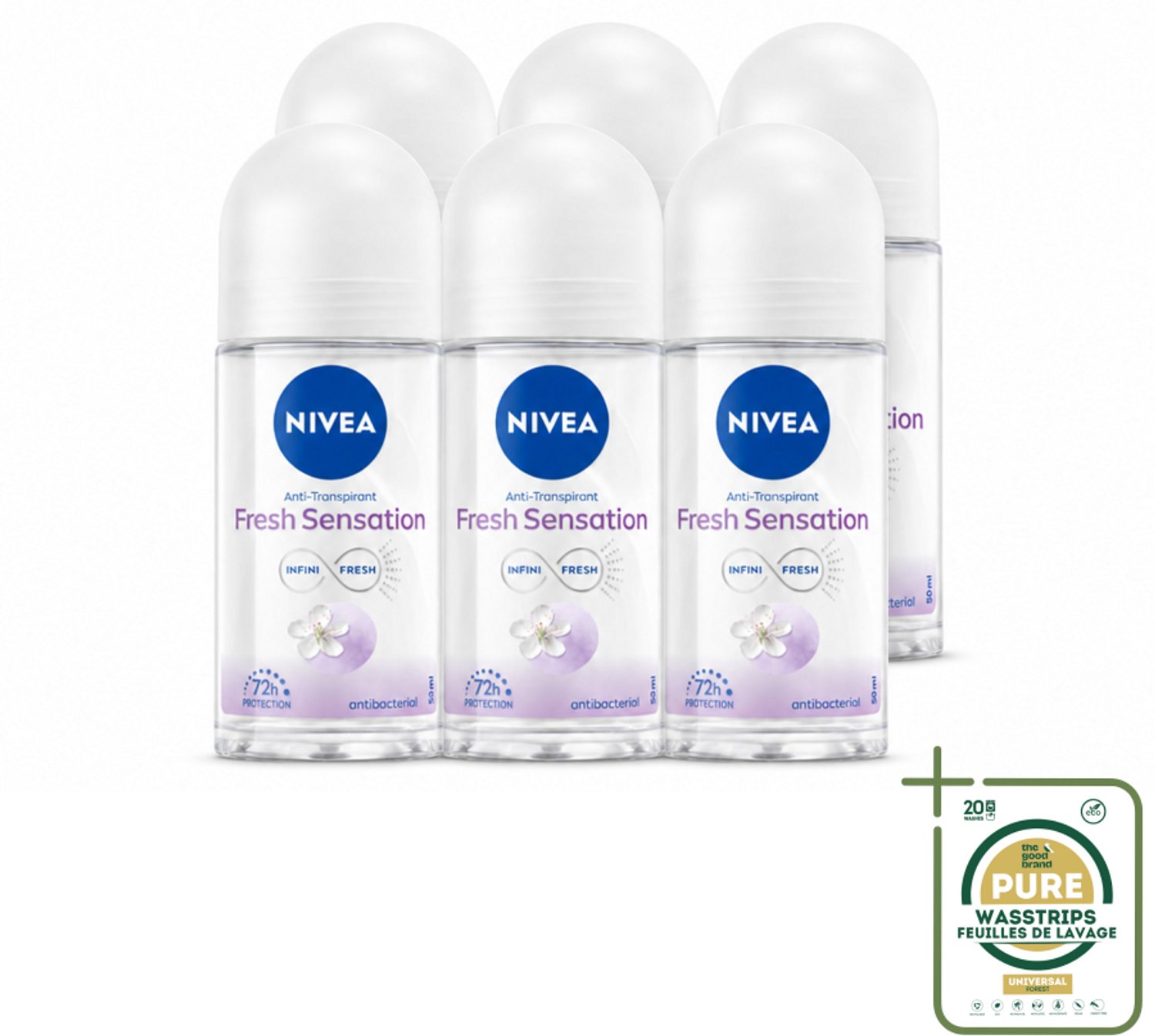 6 x NIVEA - Deodorant Roller - Frisse Sensatie - 72 Uur Anti-Transpirant - 50 ml - Deodorant - Anti-Transpirant - Zweetvermindering - Geur - Frisheid