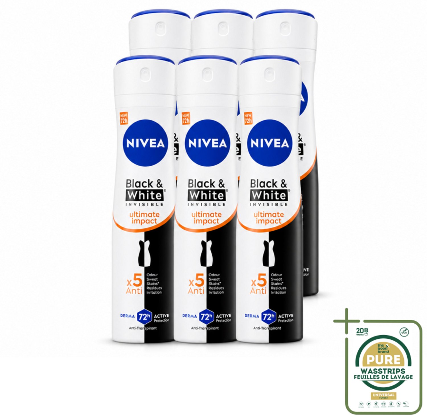 6 x NIVEA - Deodorant Spray - Zwart & Wit Ultieme Impact - Anti-Transpirant - 150 ml - Anti-vlek - Anti-transpirant - Deodorant Spray - Geur - Kledingzorg