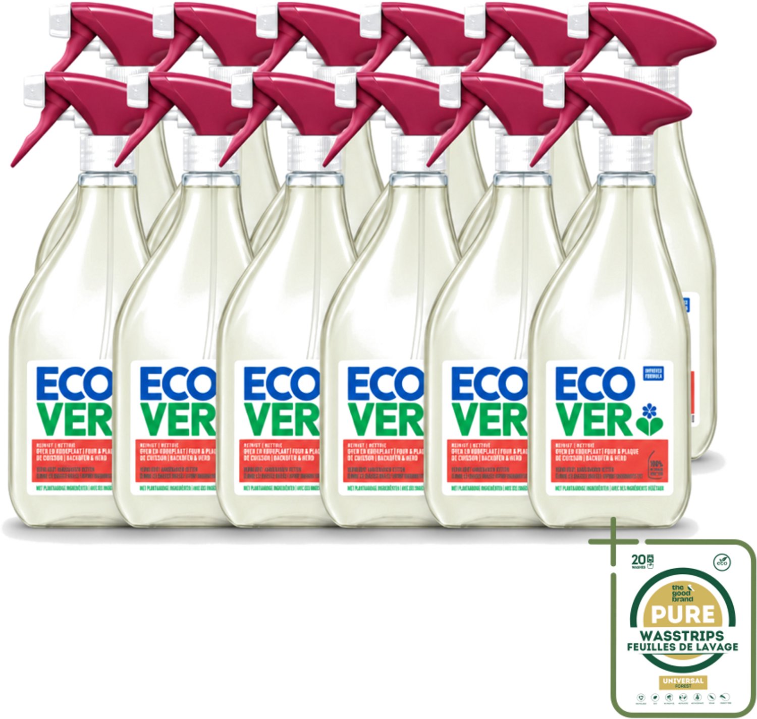 12 x Ecover - Oven- & Kookplaatreiniger - Power Cleaner - 500 ml - Wasstrips - Oven Reinigen - Kookplaat Reinigen - Vet Verwijderen - Plantaardige Reiniger - Vuil Verwijderen