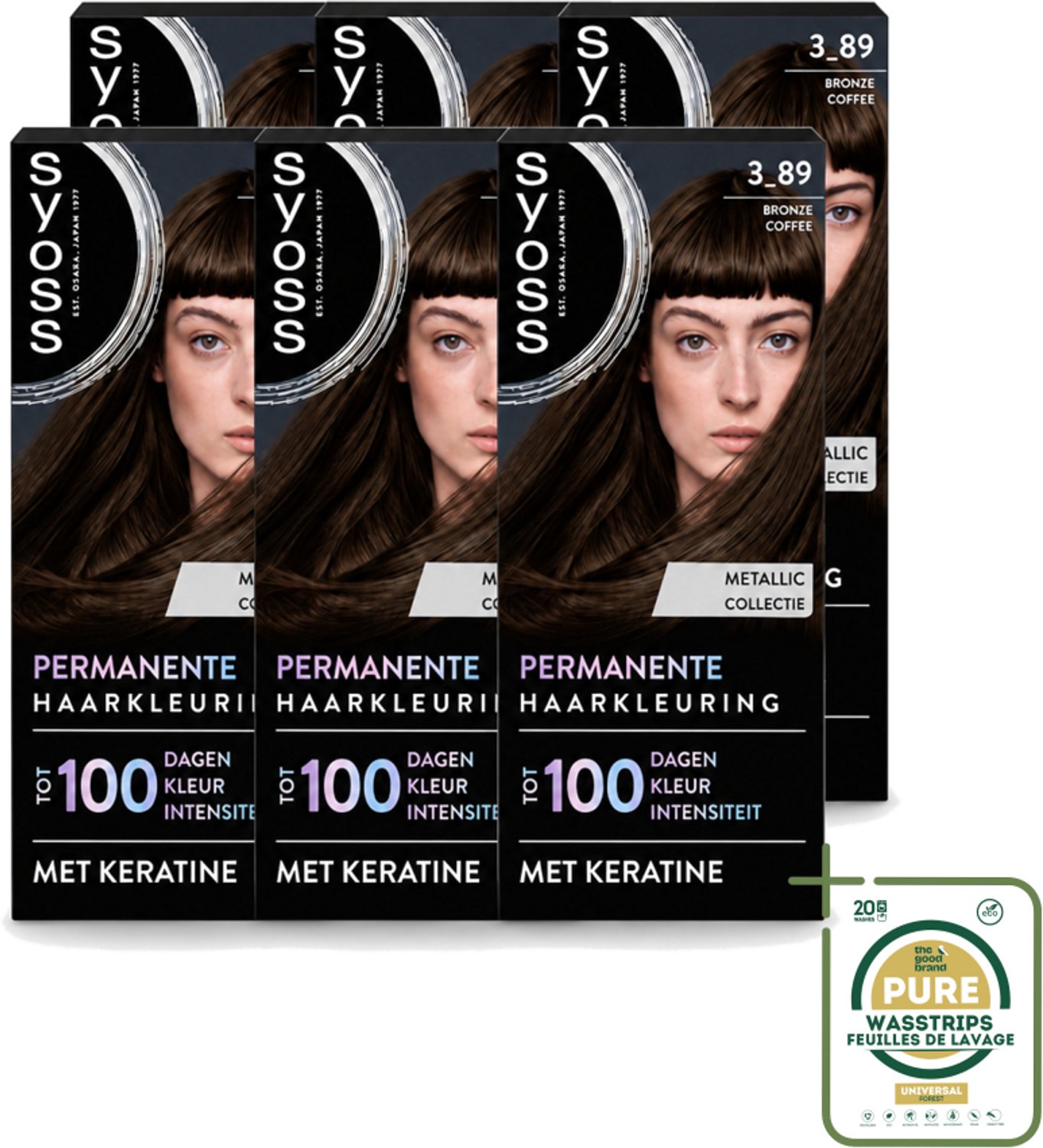 6 x SYOSS - Coloration 3-89 Bronze Coffee - Haarverf - Grijsdekking - Vermindert Haarbreuk - Wasstrips - Haarkleur - Haarverf - Grijsdekking - Keratine - Haarverf 3-89
