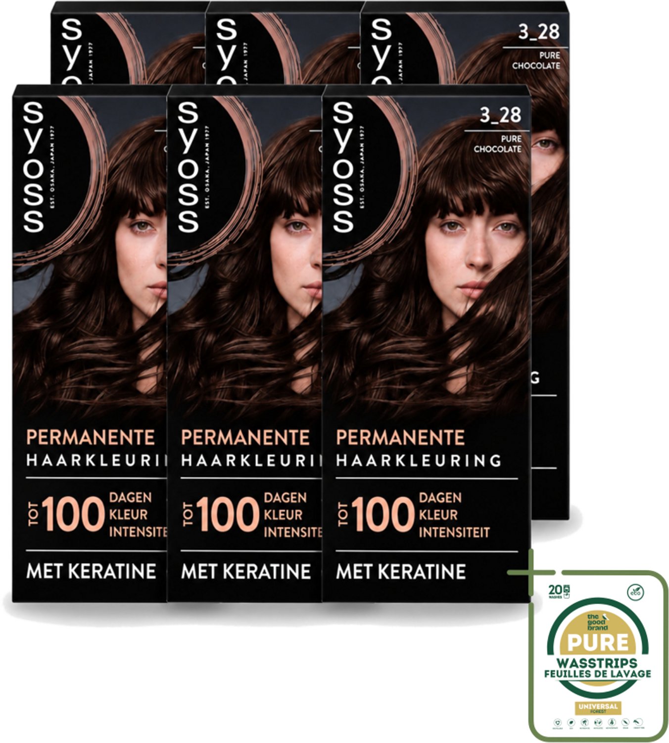 6 x SYOSS - Coloration 3-28 Pure Chocolade - Haarverf - Grijsdekking - Vermindert Haarbreuk - Wasstrips - Haarverf - Permanente Haarkleuring - Grijsdekking - Keratine - Langhoudende Kleur