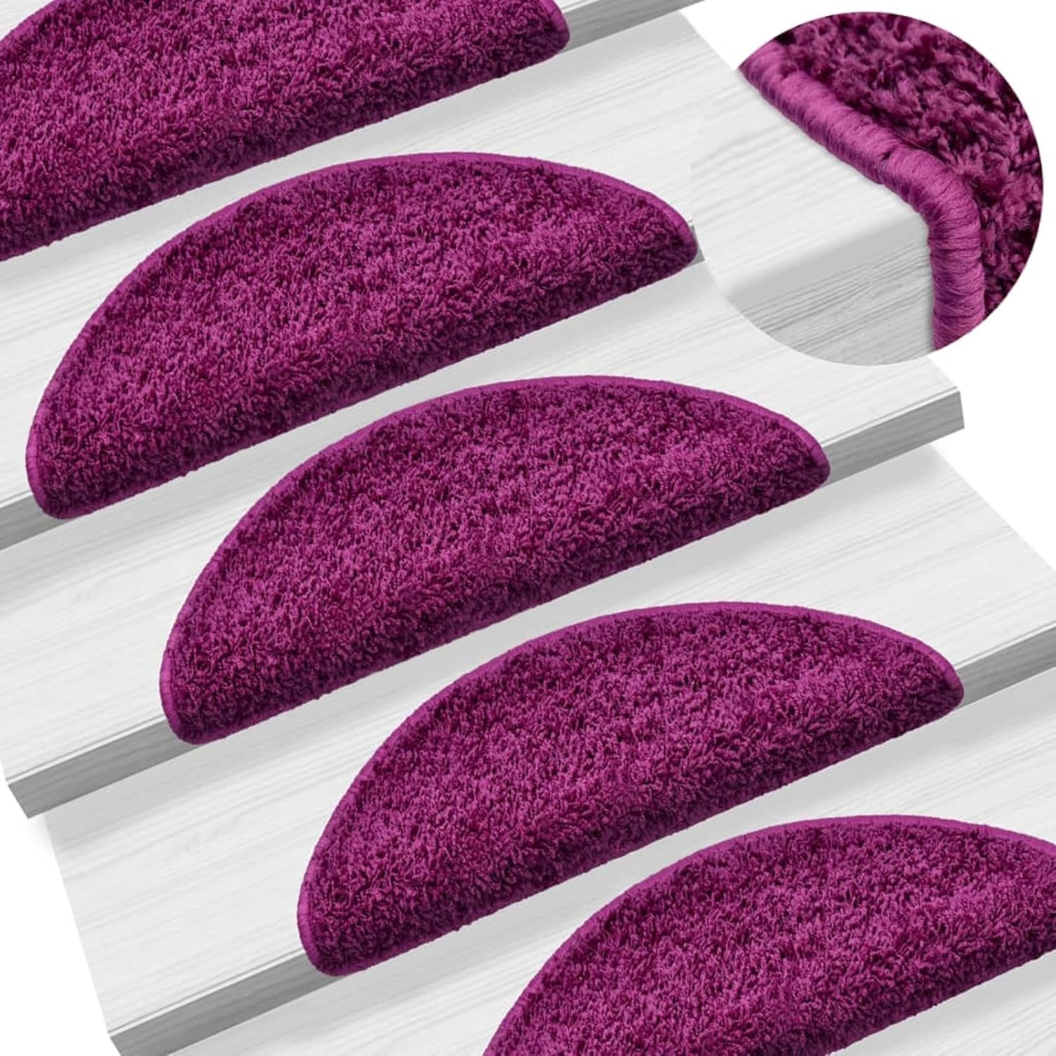 Trapmatten, traptapijt, 15 stuks, halfrond met dubbelzijdige plakbanden, 56 x 20 cm (l x b), poolgewicht: 700 g/m², 100% PP, getuft, violet