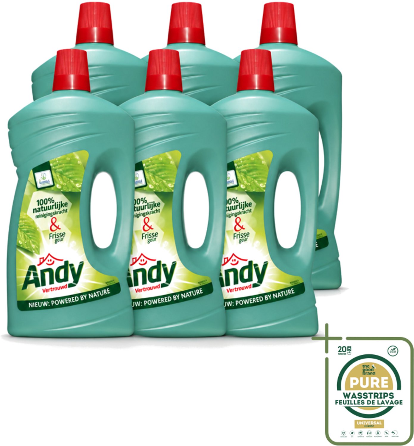 6 x Andy - Vertrouwd - Allesreiniger - Fris & Vertrouwd - 1L - Wasstrips - Allesreiniger - Natuurlijke Reiniger - Fris Aroma - Huishoudelijke Reiniger - Hardnekkig Vuil Verwijderen