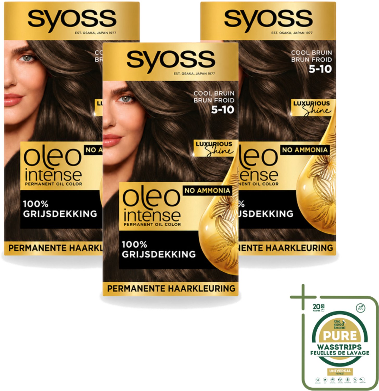 3 x SYOSS - Oleo Intense 5-10 - Haarverf - Permanente Haarkleuring - Cool Bruin - Langdurige Kleur - Wasstrips - Haarverf - Permanente Haarkleuring - Cool Bruin - Haarkleur - Haarverf Zonder Ammoniak