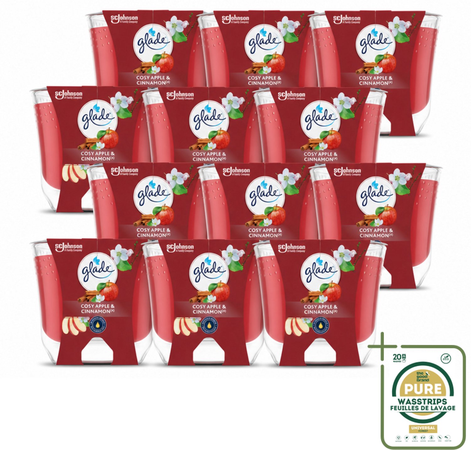 12 x Glade - Geurkaars Appel Kaneel - 100% Raapzaadwas - 204 g - Wasstrips - Geurkaars - Geur - Geurkaars Appel Kaneel - Geurkaars 100% Raapzaadwas - Geurkaars Vegan