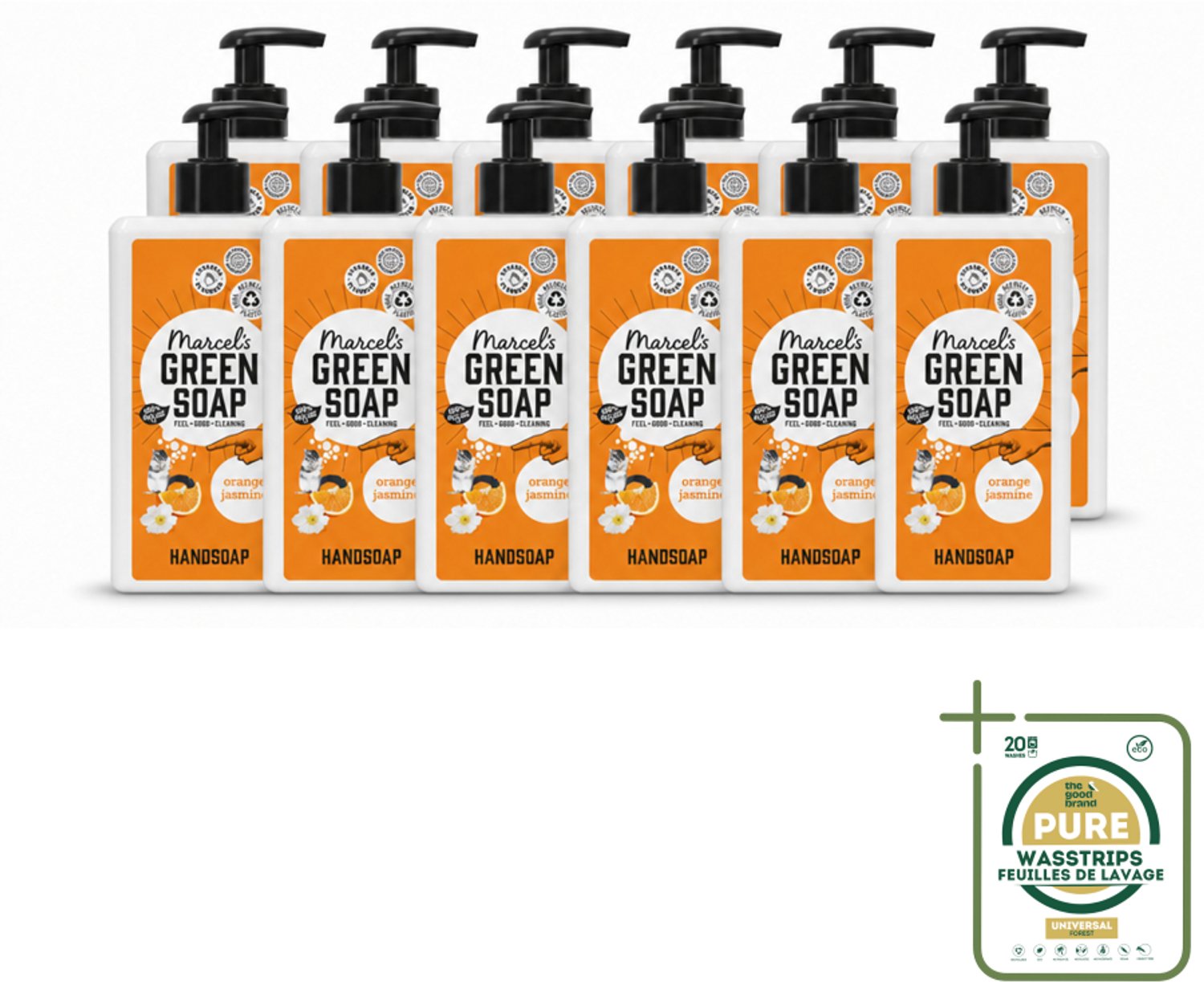 12 x Marcel's Green Soap - Handzeep - Sinaasappel & Jasmijn - Voor dagelijks gebruik - 500 ml - Wasstrips - Handzeep - Natuurlijke Handzeep - Plantaardige Handzeep - Handzeep Orange En Jasmijn - Handzeep Sinaasappel En Jasmijn