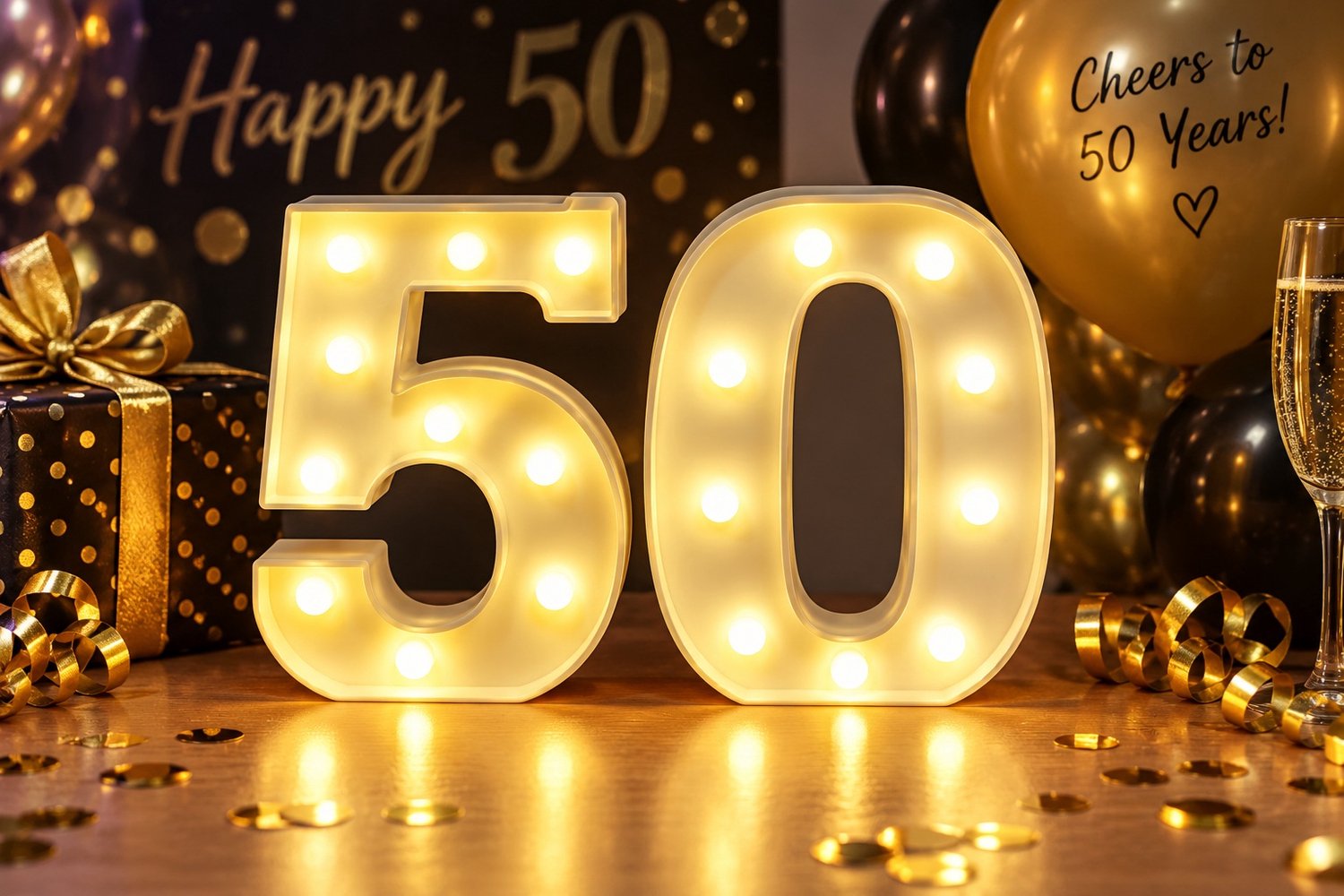 Lichtgevende Cijfers 50 – 22 cm Hoog – LED Verlichting – Op Batterijen – Verjaardag & Jubileum
