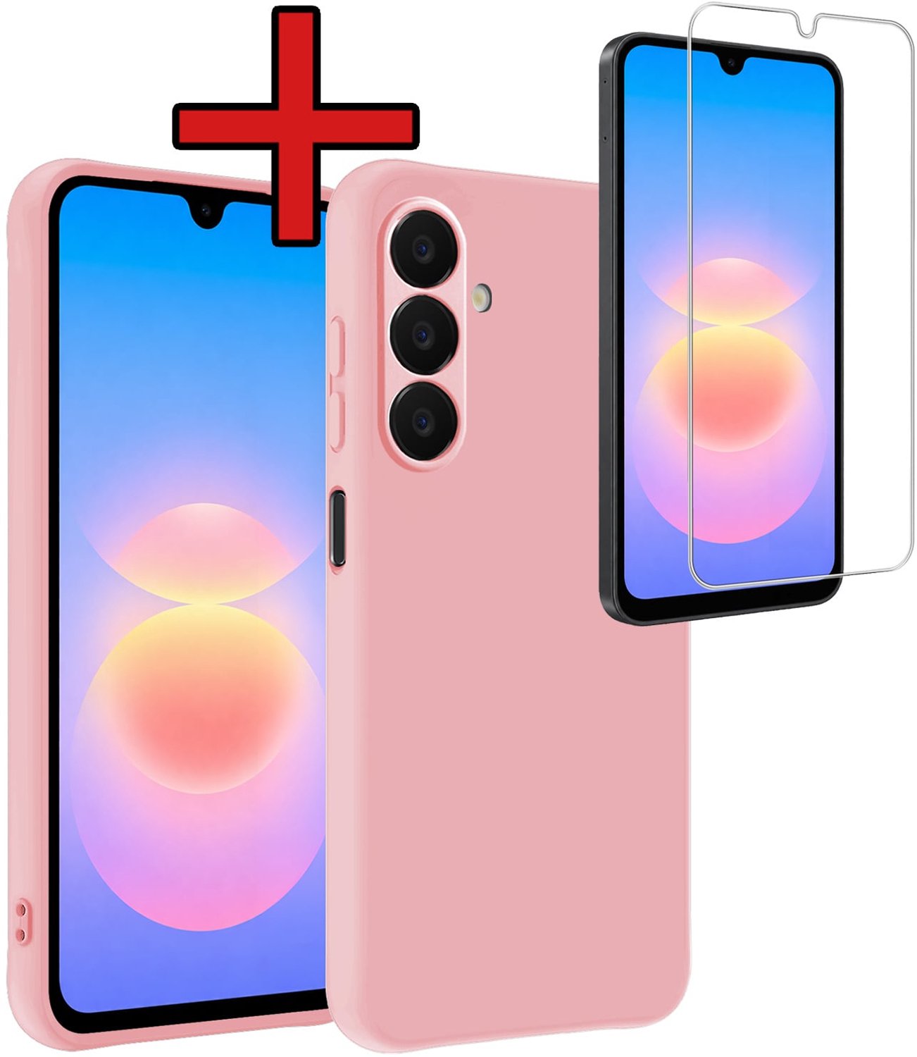 Hoesje - Met Screenprotector - Geschikt voor Samsung Galaxy A18 - Sterk & Shockproof - Telefoon Hoes - Back Cover - Siliconen Case - Telefoonhoes - Lichtroze