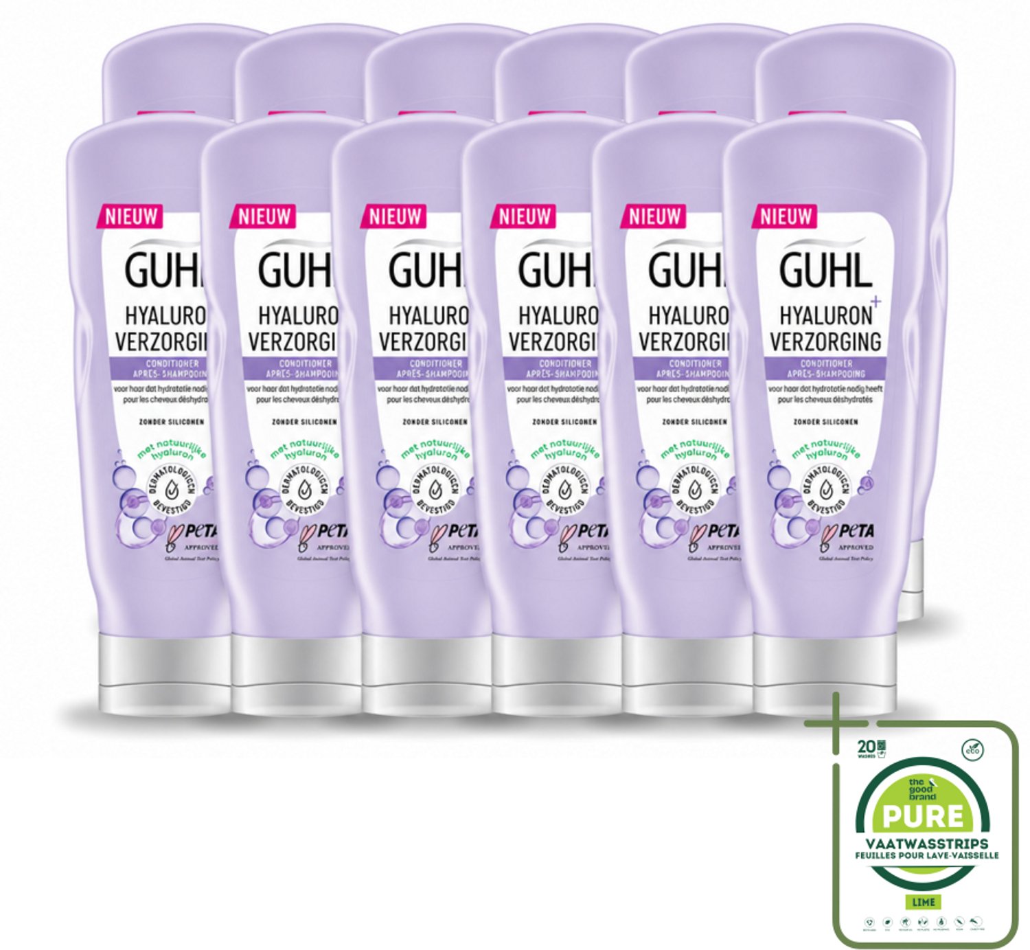 12 x Guhl - Conditioner - Hyaluron+ Verzorging - 200 ml - Grootverpakking - Vaatwasstrips - Hydratatie Haar - Hyaluron Haar - Droog Haar - Gezond Haar - Glans Haar
