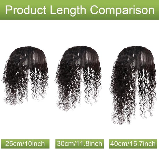 Topper van echt haar voor vrouwen, krullend, golvend, 13 x 14 cm, middendeel, zijden basis, clip-in haarstukjes boven met pony (bruin, haar 40 cm) — afbeelding 5