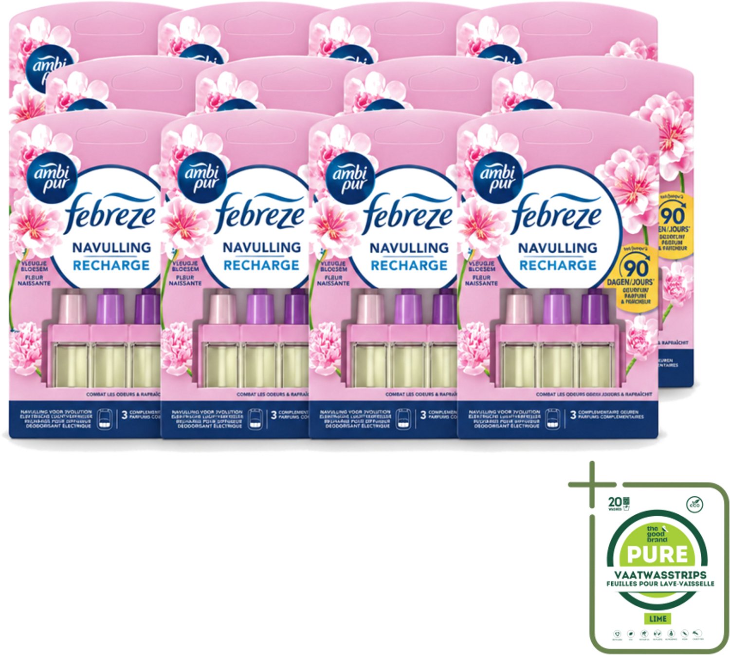 12 x Ambi Pur - 3Volution - Navulling - Vleugje Bloesem - 20 ml - Grootverpakking - Vaatwasstrips - Geurverspreider - Frisheid - Bloesem - Geur - Geurwisseling
