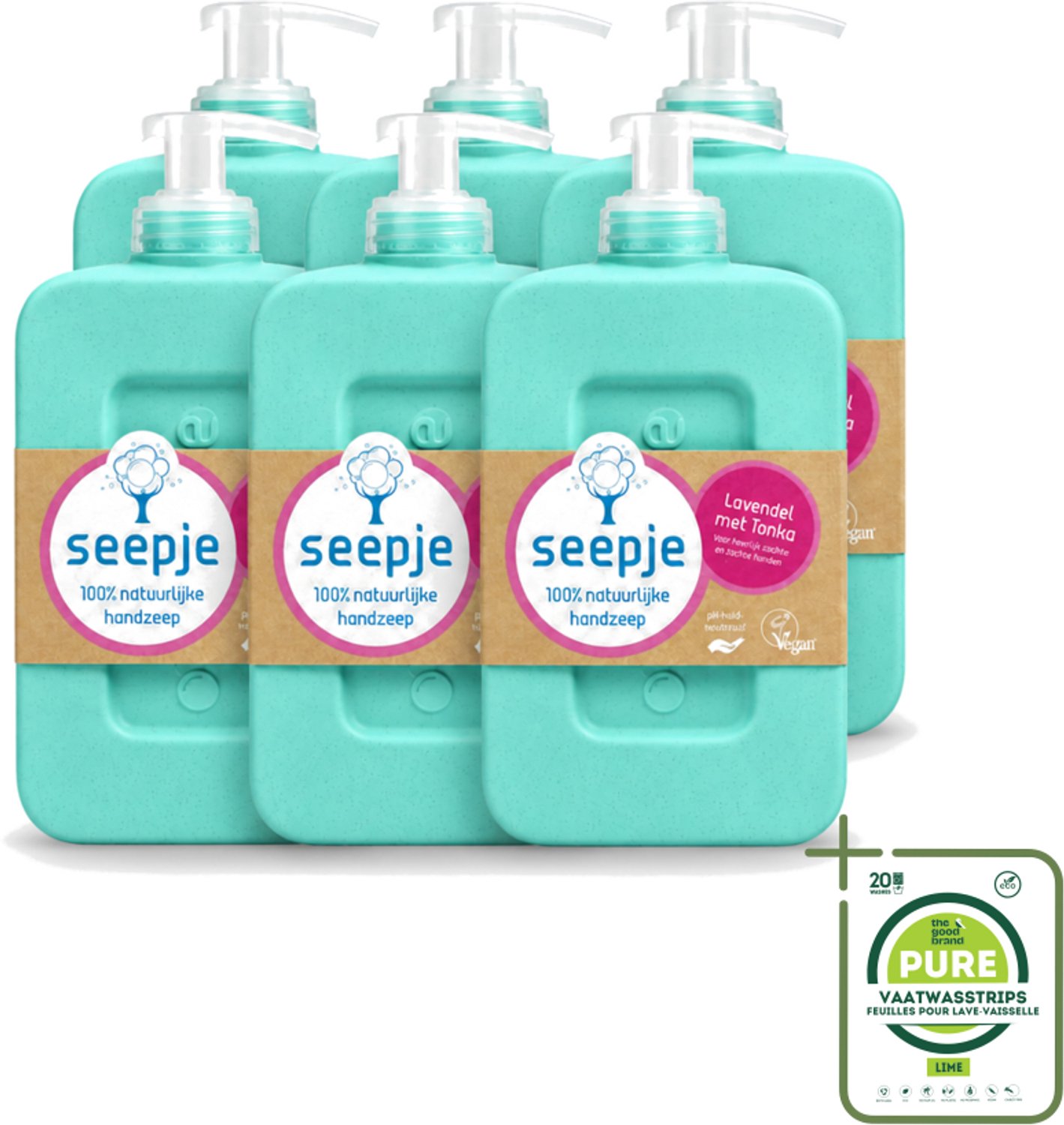 6 x Seepje - Handzeep - Zachte Geur - Lavendel met Tonka - 300 ml - Grootverpakking - Vaatwasstrips - Handzeep - Natuurlijke Handzeep - Handverzorging - Lavendel - Tonka