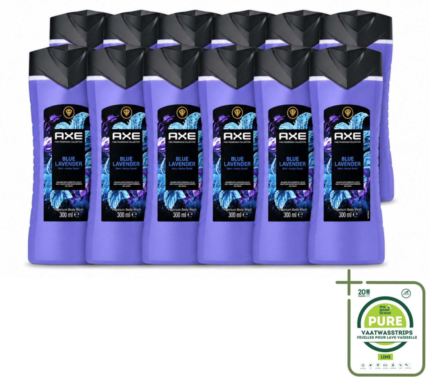 12 x AXE - Douchegel - Blue Lavender - Kalmerend - Premium Geur - 300 ml - Grootverpakking - Vaatwasstrips - Douchegel - Kalmerend - Frisheid - Ontspanning - Lavendel