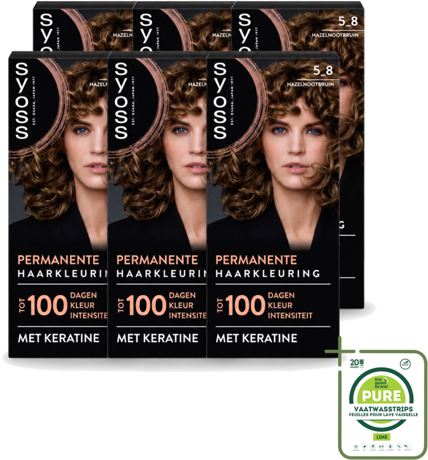6 x SYOSS - Coloration 5-8 Hazelnootbruin - Haarverf - Grijsdekking - Vermindert Haarbreuk - Grootverpakking - Vaatwasstrips - Permanente Haarkleuring - Haarkleur - Grijsdekking - Keratine - Haarkleur Intensiteit