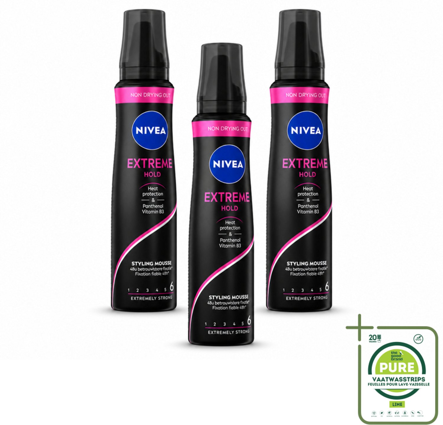 3 x NIVEA - Haarschuim - Extreme Stevigheid - 48 Uur Lang Bescherming - 150 ml - Grootverpakking - Haarmousse Extreme Hold - Haarmousse Met Panthenol - Haarmousse Met Vitamine B3 - Haarmousse Met Hittebescherming - Haarmousse Zonder Siliconen