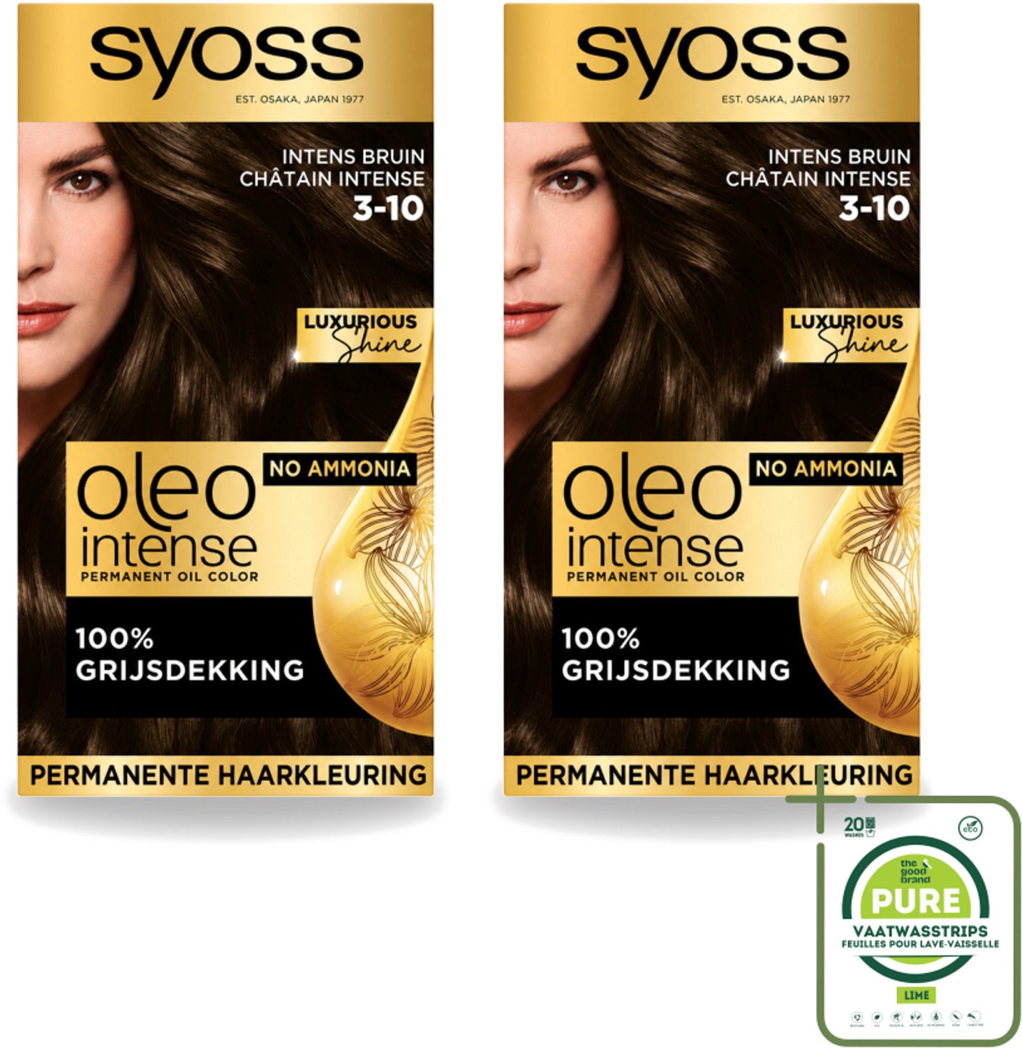 2 x SYOSS - Oleo Intense 3-10 - Haarverf - Permanente Haarkleuring - Intense Bruin - Langdurige Kleur - Grootverpakking - Vaatwasstrips - Haarkleur - Olie-geactiveerde Kleur - Ammoniakvrije Haarkleuring - Grijsdekking - Intense Bruin