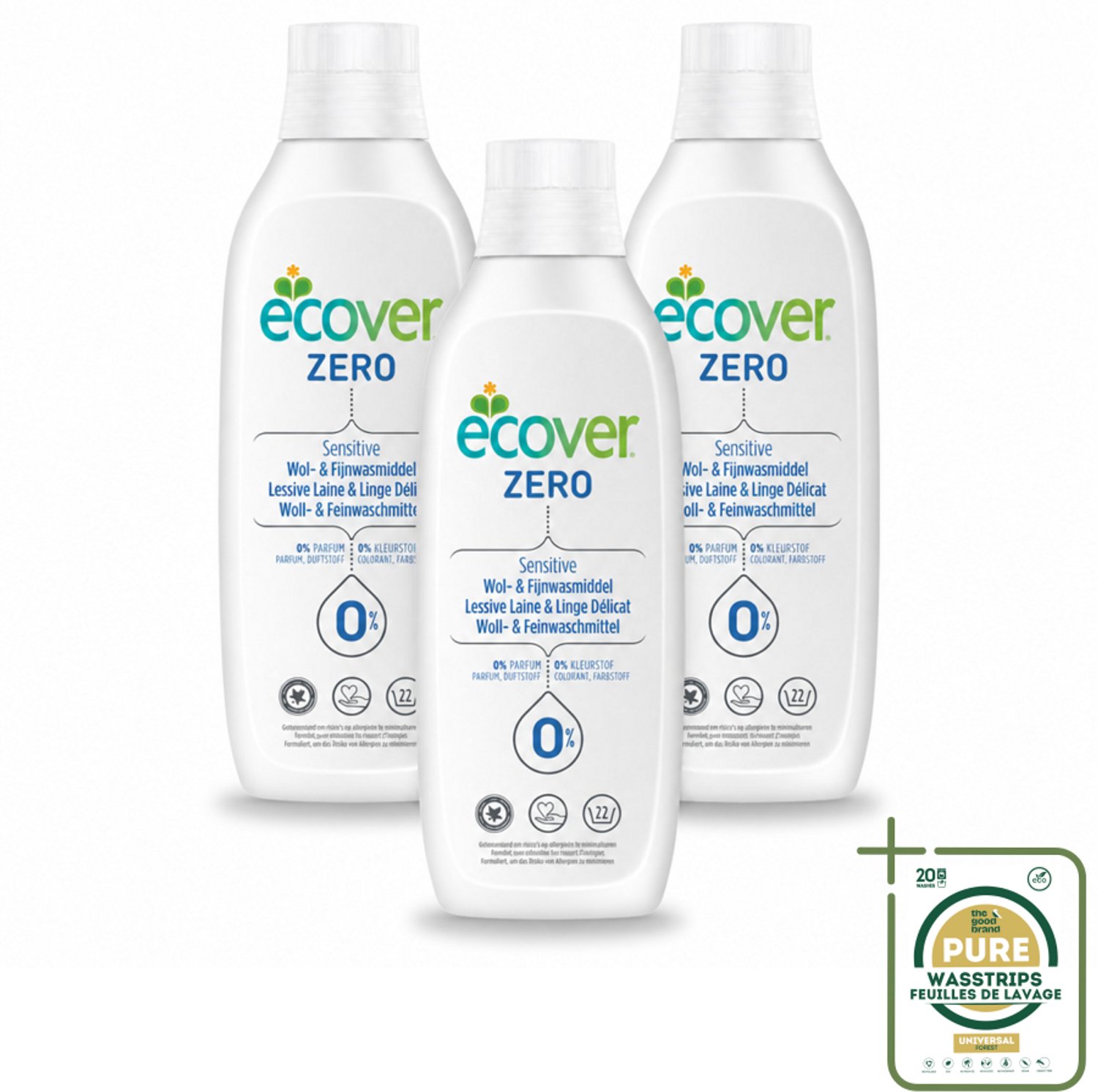 3 x Ecover - Vloeibaar wasmiddel - Wol & Fijnwas - 1 liter - Wasstrips - Wasmiddel Wol - Vloeibaar Wasmiddel - Delicate Stoffen - Zacht Wasmiddel - Koud Wassen
