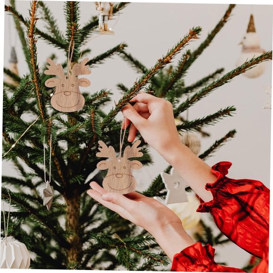 30 Stuks Delige Onbewerkte Houten Rendier Hangornamenten met Jute Touw voor DIY Kerstdecoratie voor Creatieve Feestelijke Woondecoratie Kerstboomversiering — afbeelding 4