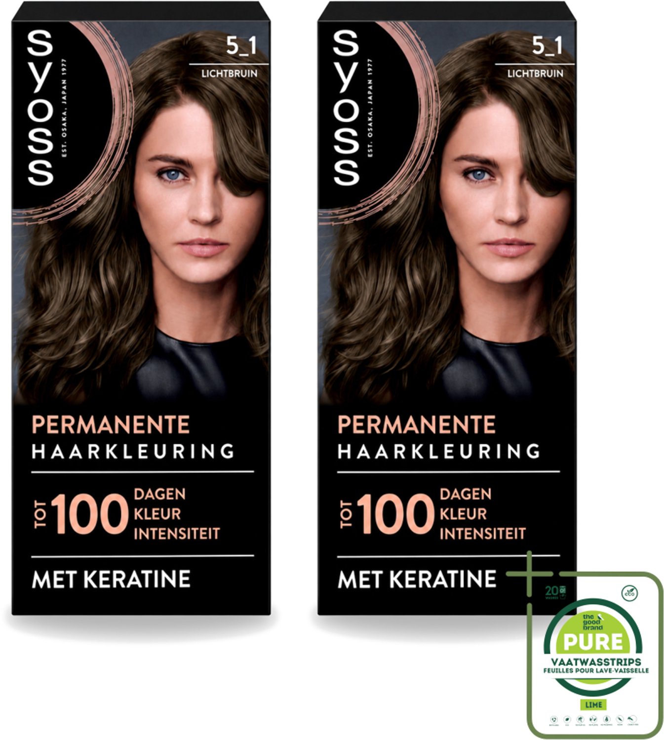 2 x SYOSS - Permanent Coloration 5-1 - Haarverf - Permanente Haarkleuring - Lichtbruin - Grijsdekking - Grootverpakking - Vaatwasstrips - Permanente Haarkleuring - Haarkleur - Grijsdekking - Keratine - Haarkleuring Thuis